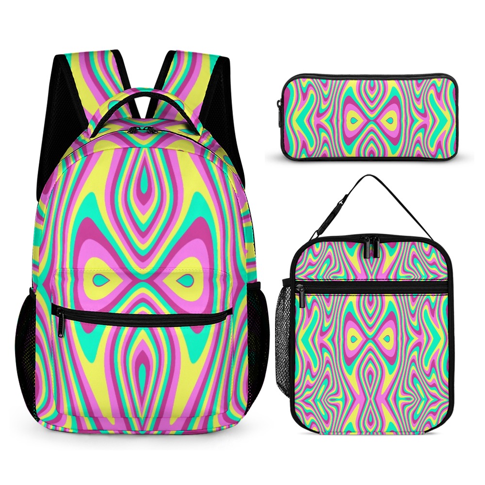 Psychedelic Backpack, Lunchbox, and Wallet Three piece set combination Travel Bag Package Set
