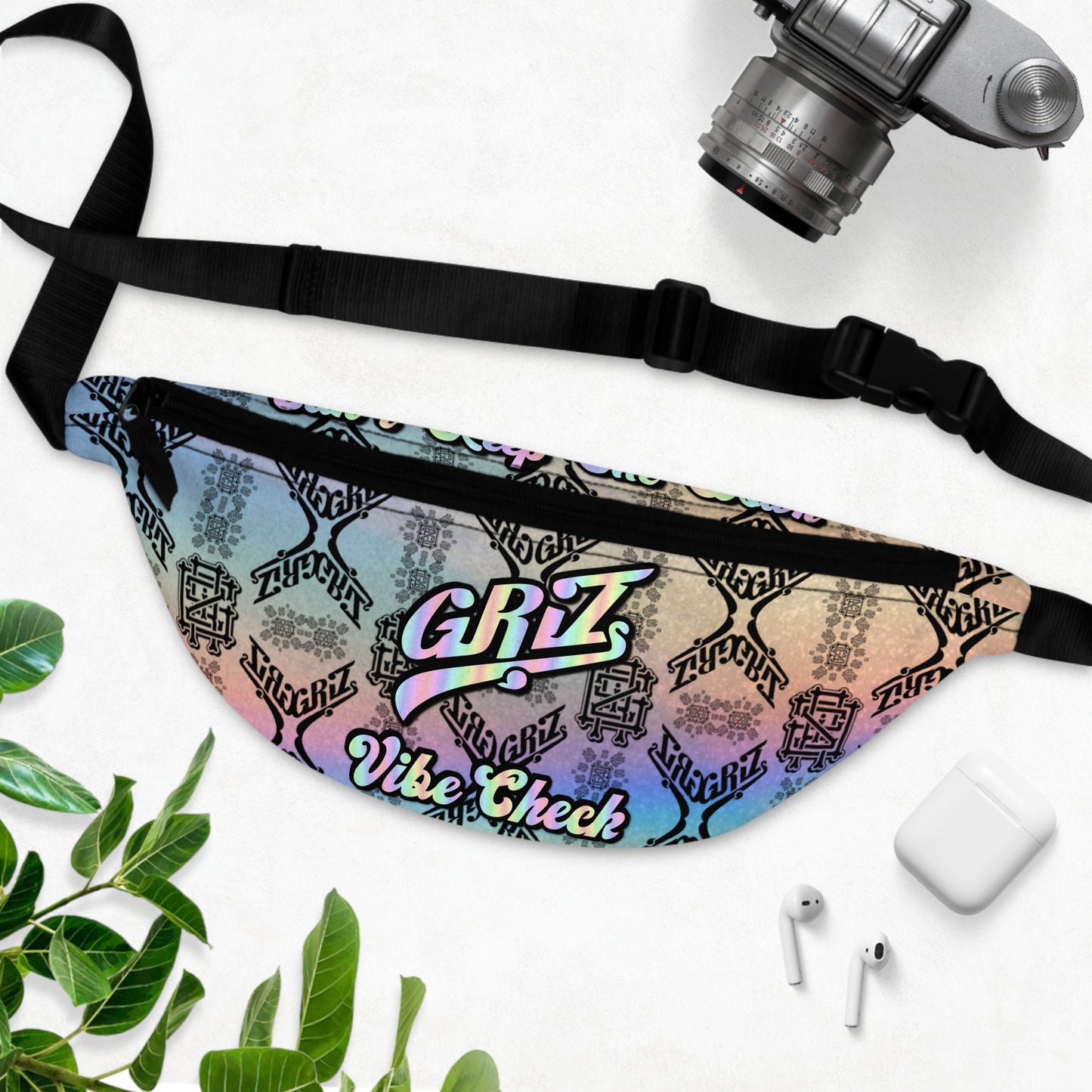 Adjustable Griz Holographic Zipper Fanny Pack for Party Rave Music Festival Concert Essential Item Men and Women