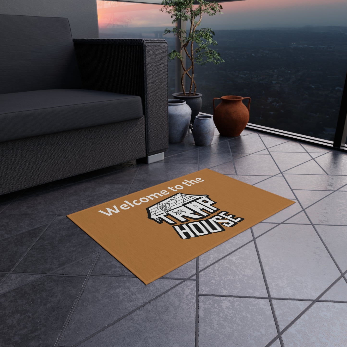 Welcome to the Trap House Outdoor Rug in 5 Sizes