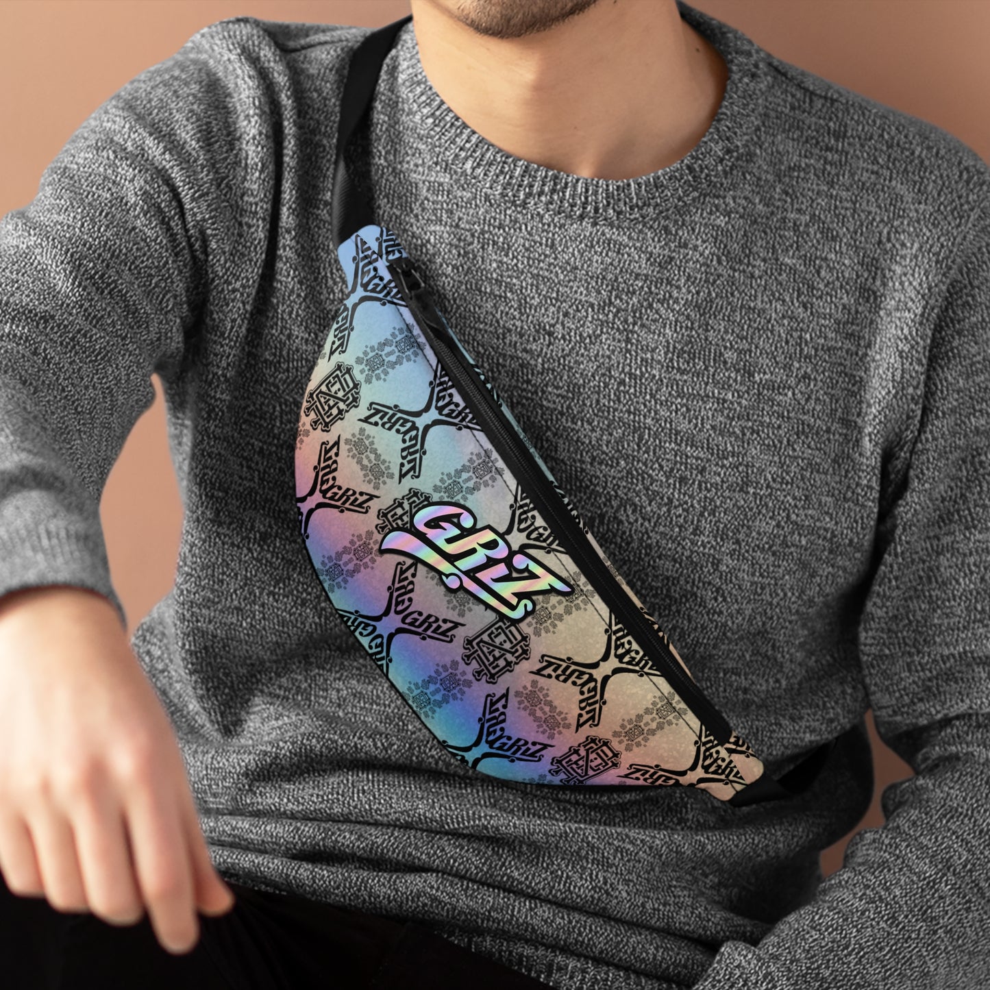 Adjustable Griz Holographic Zipper Fanny Pack for Party Rave Music Festival Concert Essential Item Men and Women