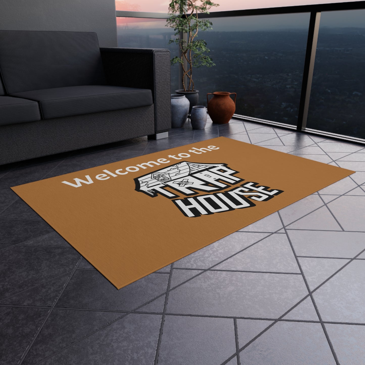 Welcome to the Trap House Outdoor Rug in 5 Sizes