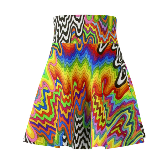 New Face Melt Psychedelic Rainbow Zigzag Skater Skirt | Retro Wave AOP