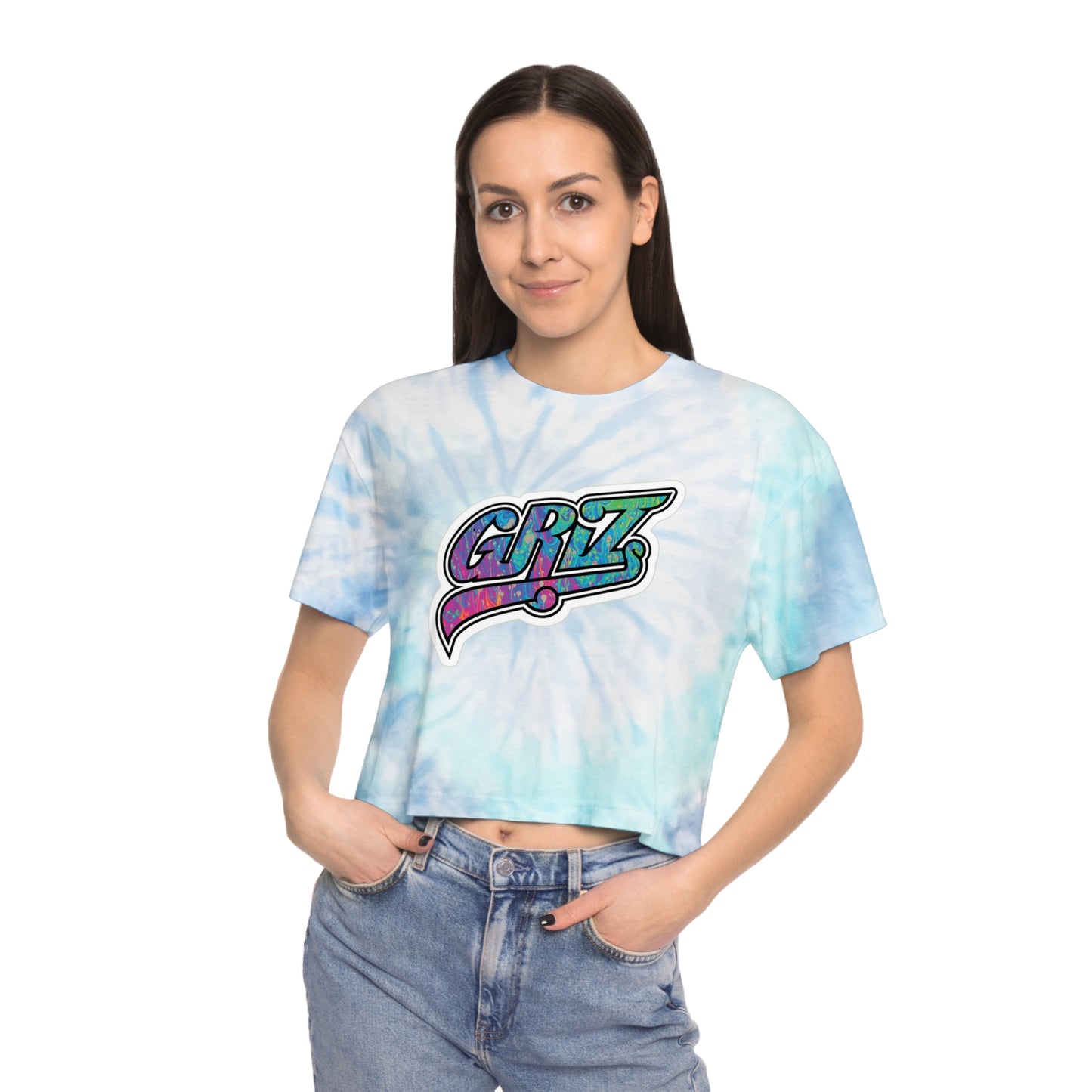 Griz Women's Tie-Dye Crop Top Sweat Proof Rave Music Festival Shirt