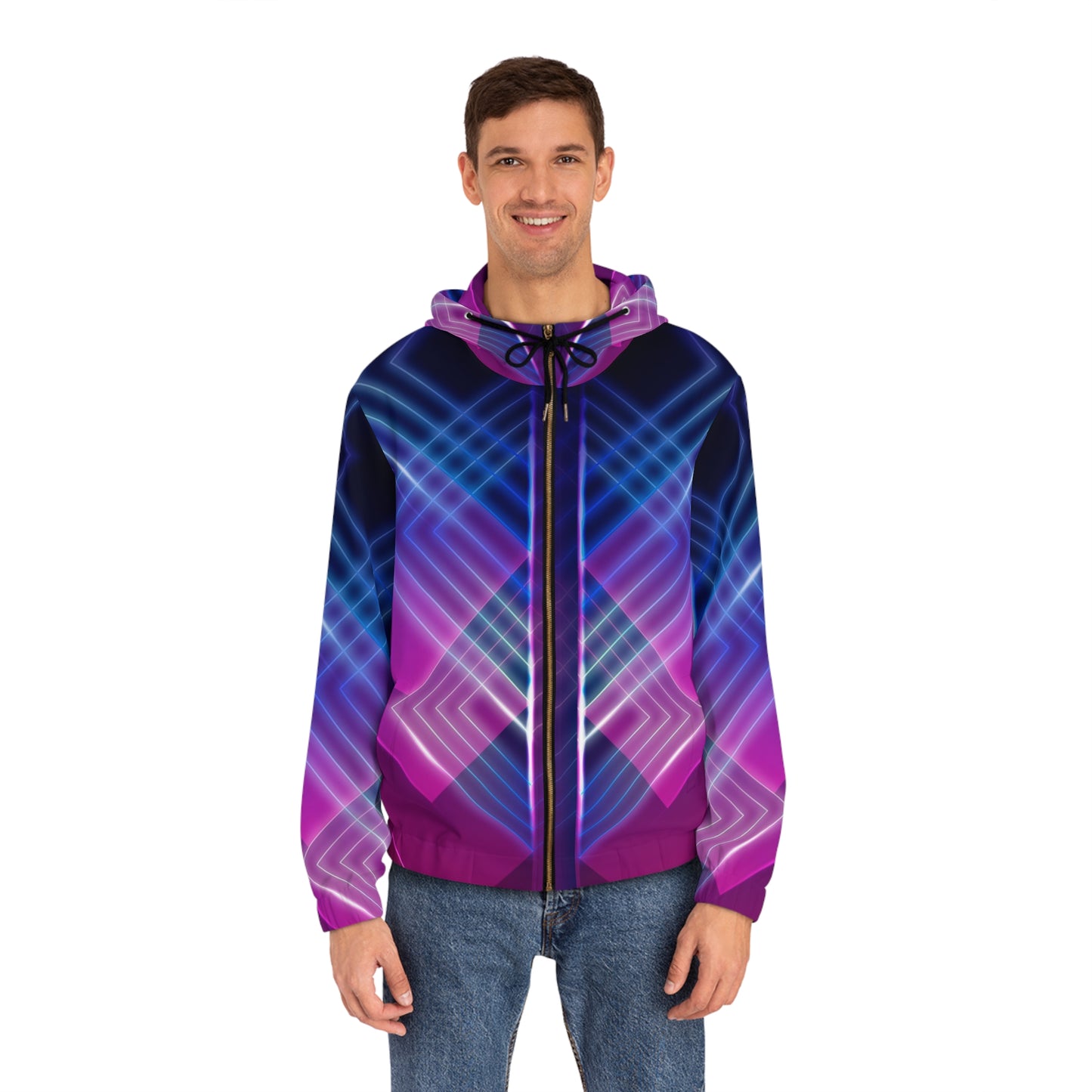 Neon Circuits Trippy Rave Zip Hoodie for Men