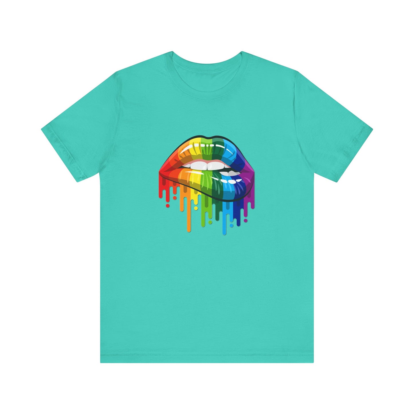 Dripping Rainbow Lips Jersey Short Sleeve Tee Mens Womens Unisex