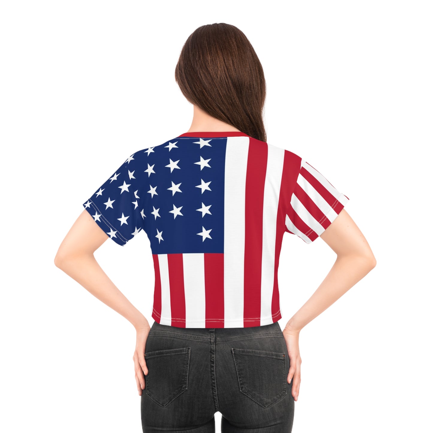 Womens American Flag Crop Top Patriotic Sweatproof Summer Tee for Independence Day