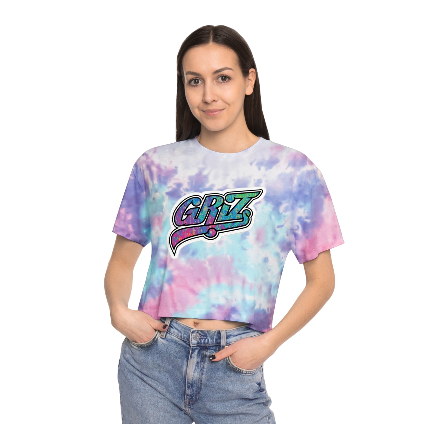 Griz Women's Tie-Dye Crop Top Sweat Proof Rave Music Festival Shirt