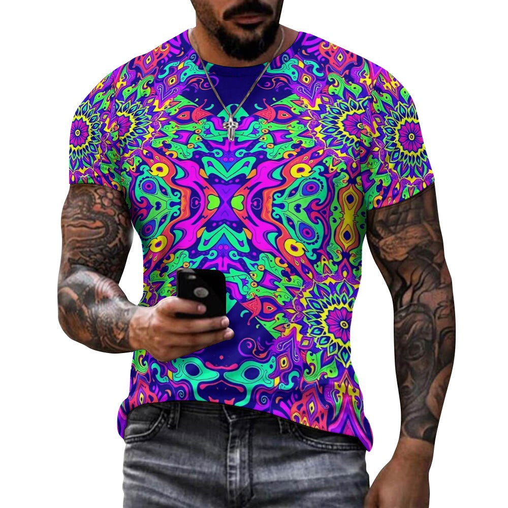 Men's Psychedelic Fitted Rave Shirt Super Soft Breathable Sweat-Proof Odor-Resistant Music Festival Tee