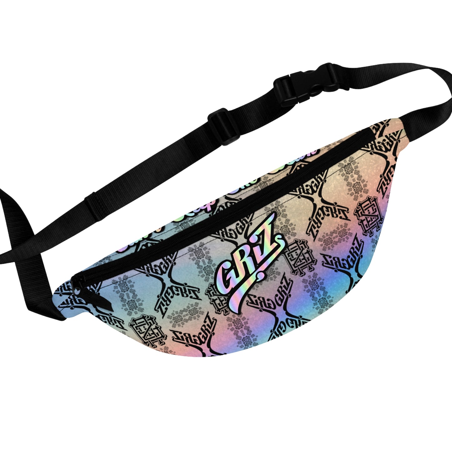 Adjustable Griz Holographic Zipper Fanny Pack for Party Rave Music Festival Concert Essential Item Men and Women