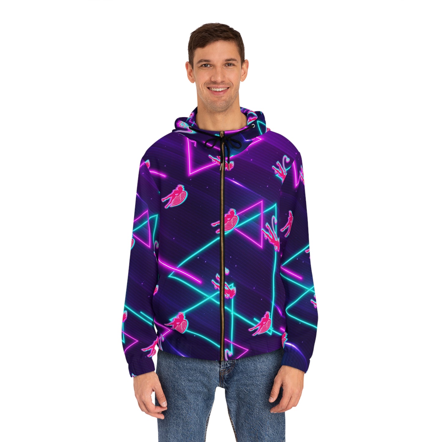 Neon Devil on my Shoulder Rave Zip Hoodie for Men