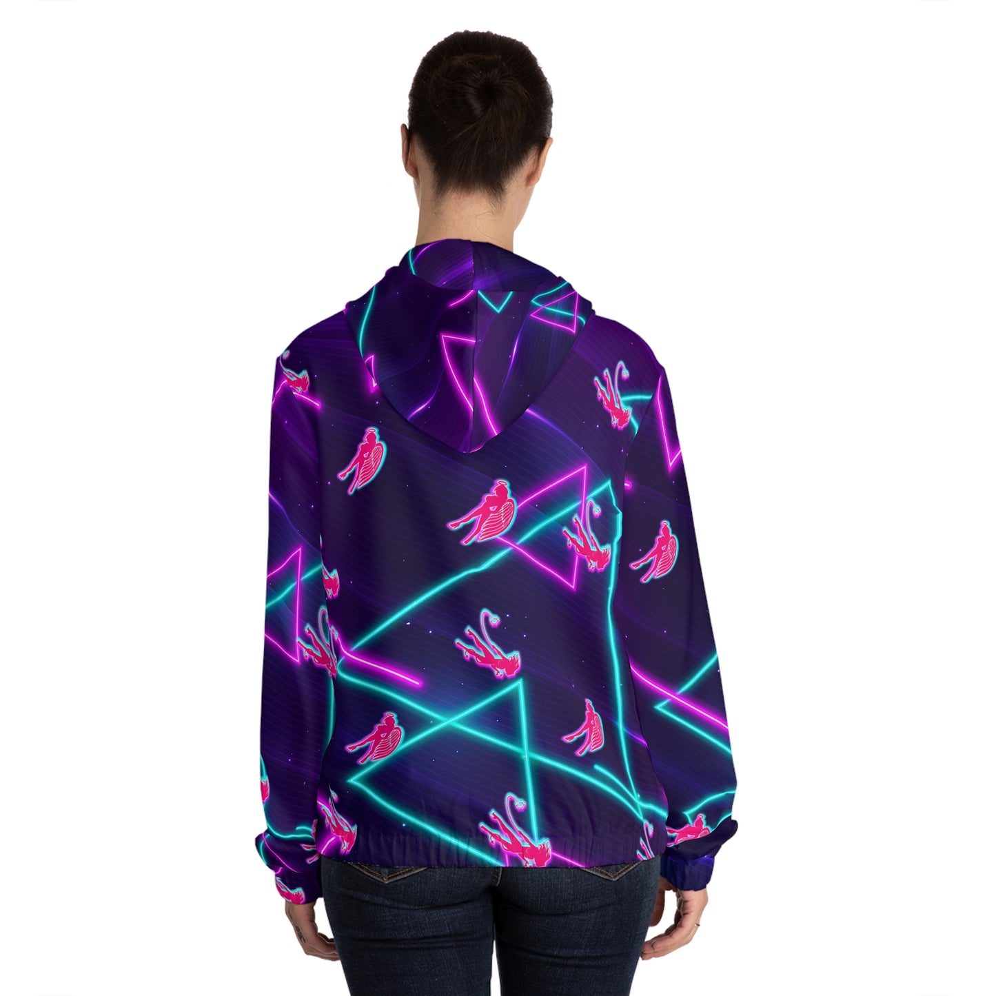 Neon Devil on my Shoulder Rave Zip Hoodie for Women