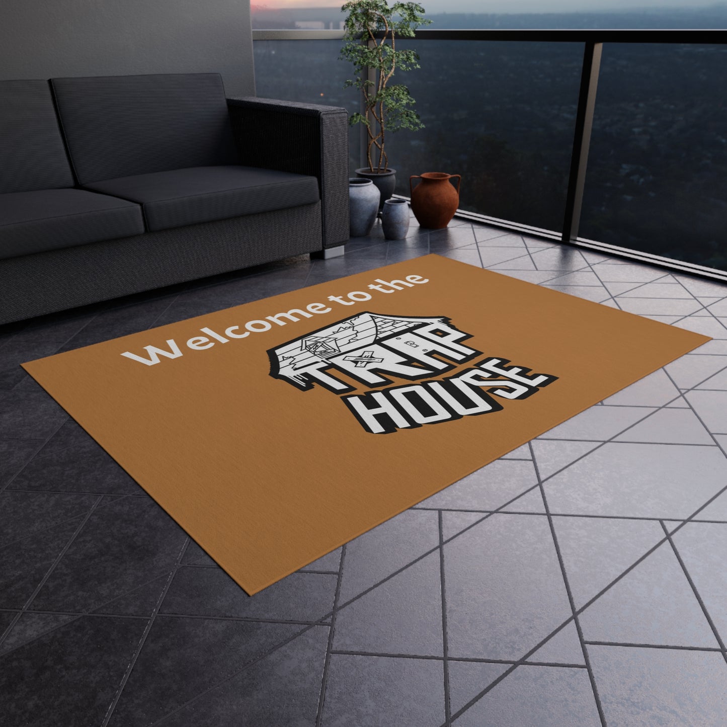Welcome to the Trap House Outdoor Rug in 5 Sizes