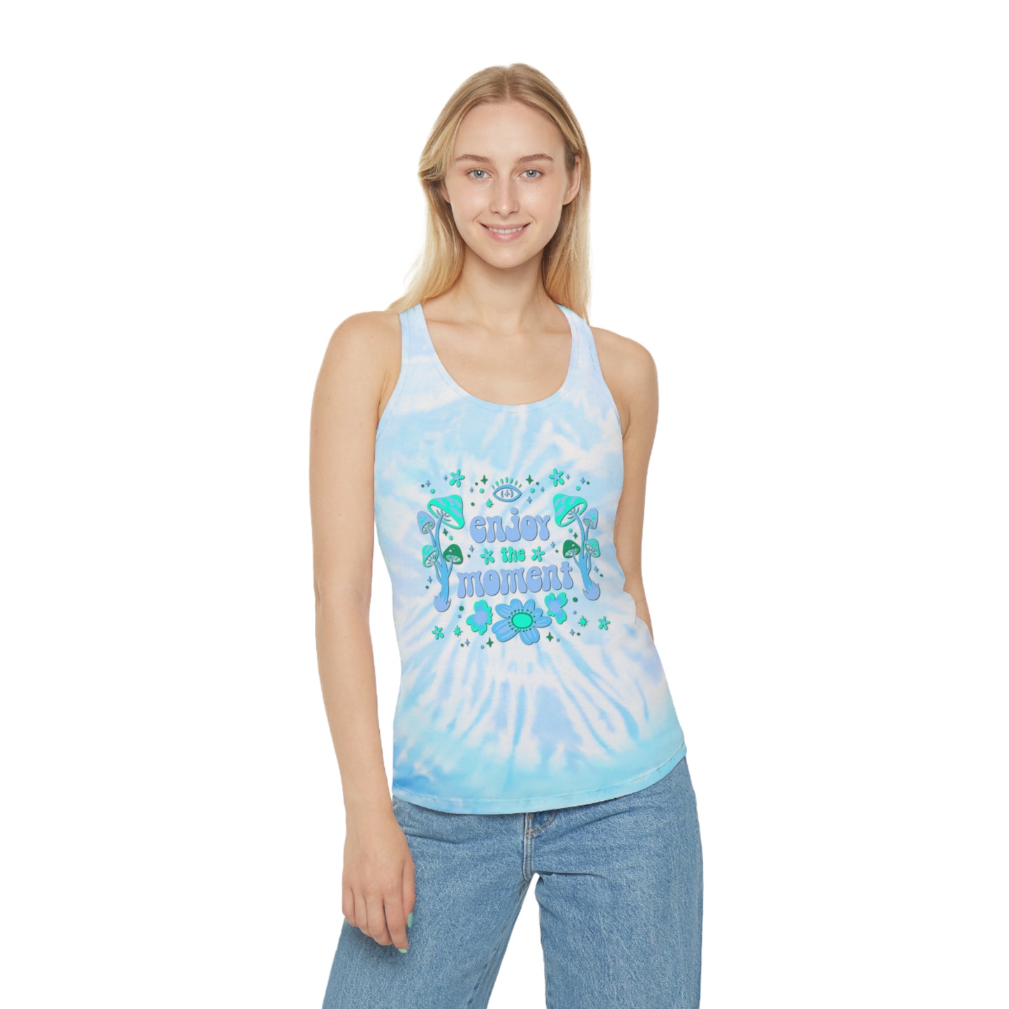 Enjoy the Moment Mushroom Womens Tie Dye Racerback Tank Top in 3 Styles