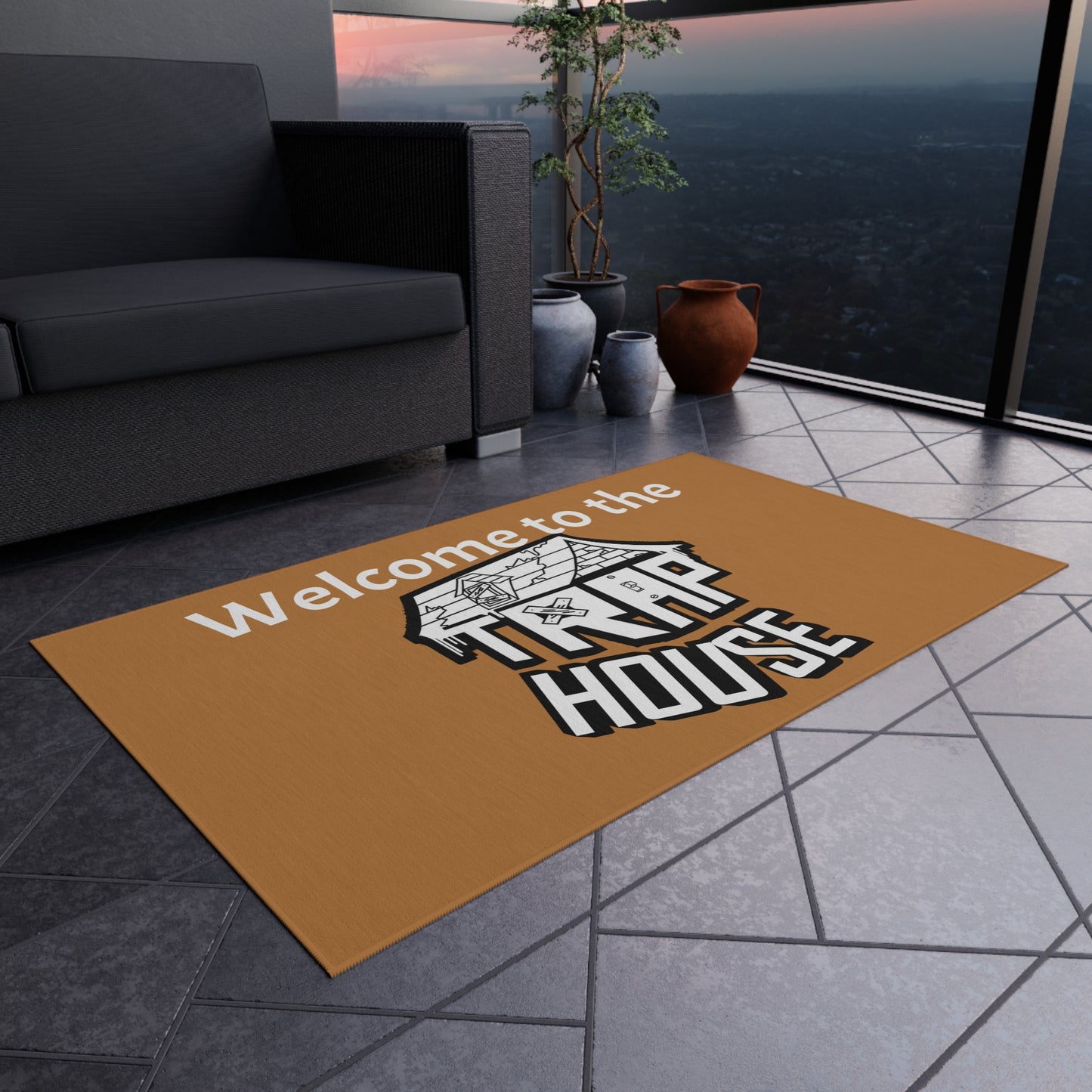 Welcome to the Trap House Outdoor Rug in 5 Sizes