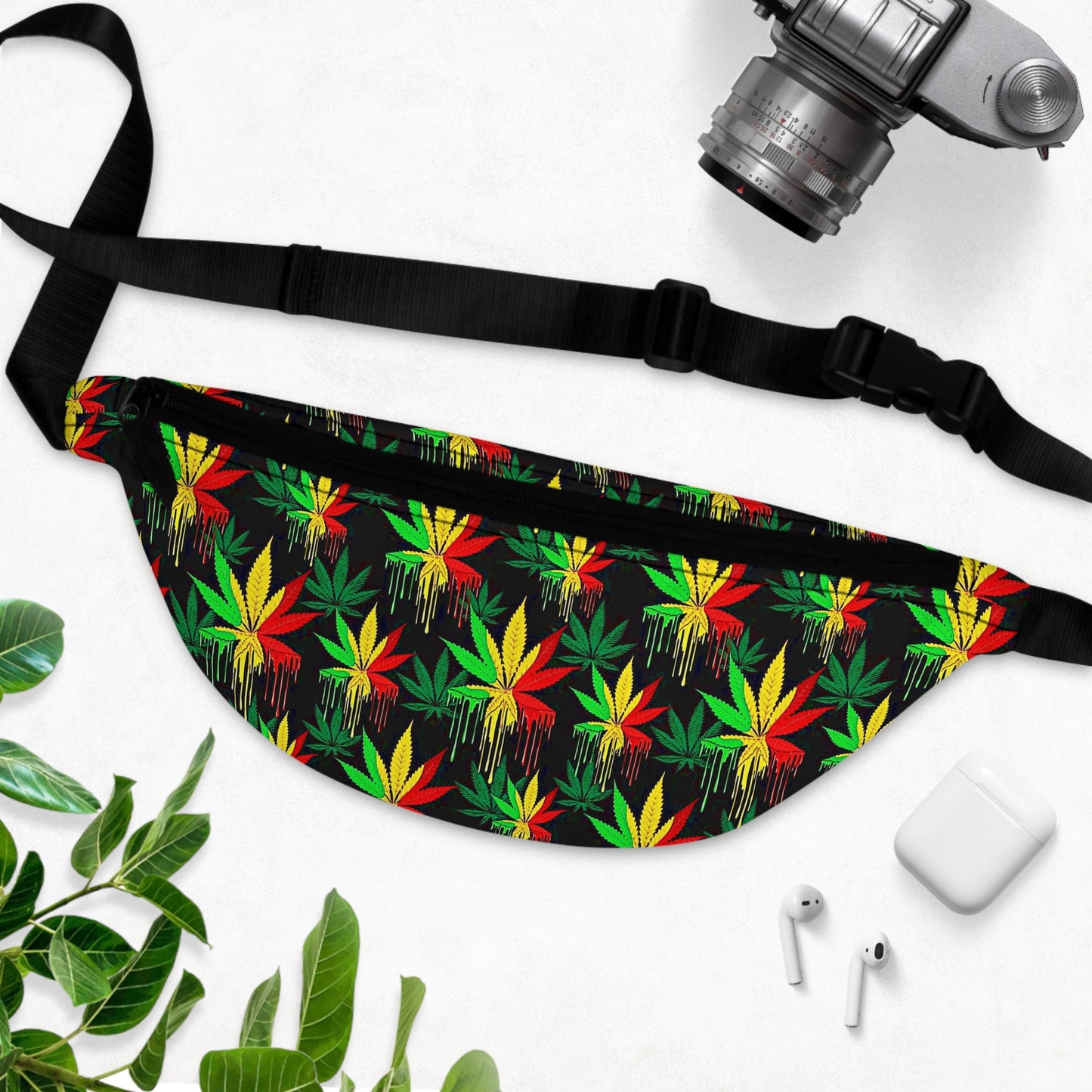 Rasta Colors Drippy Weed Fanny Pack, Red Green Yellow