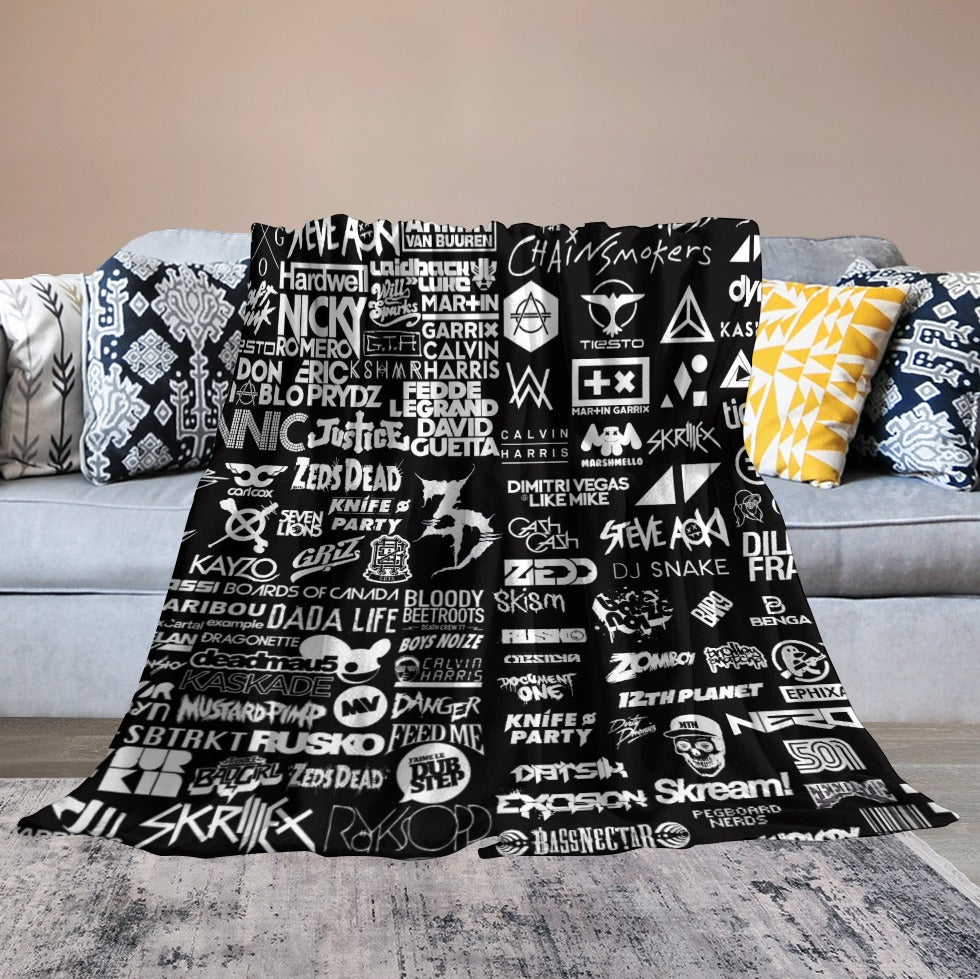 Custom EDM Artists Ultra-Soft Flannel Blanket for Camping Festival Rave in Multiple Sizes