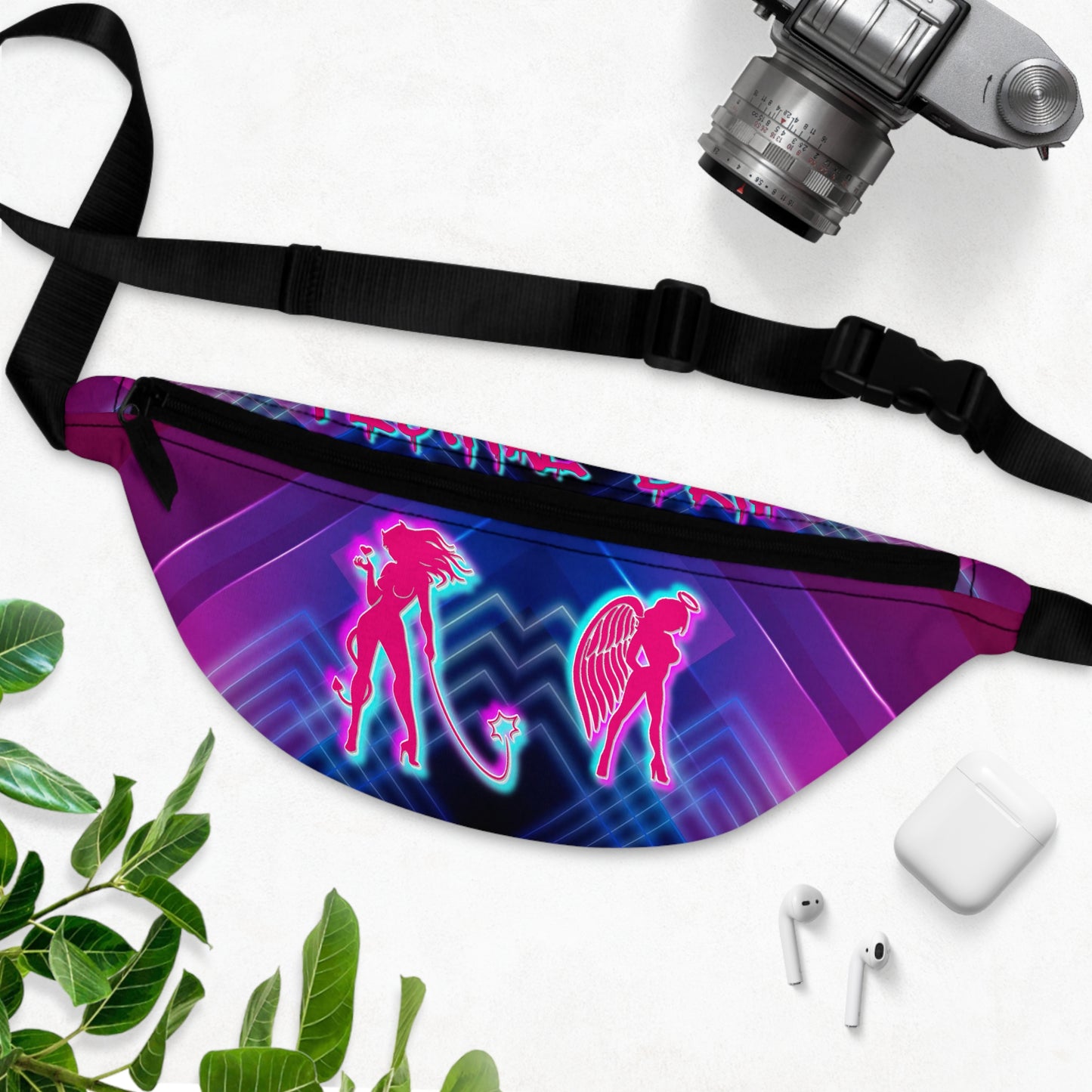 Black Light Reactive Neon Angel Devil Rave Fanny Pack by Festival Drip