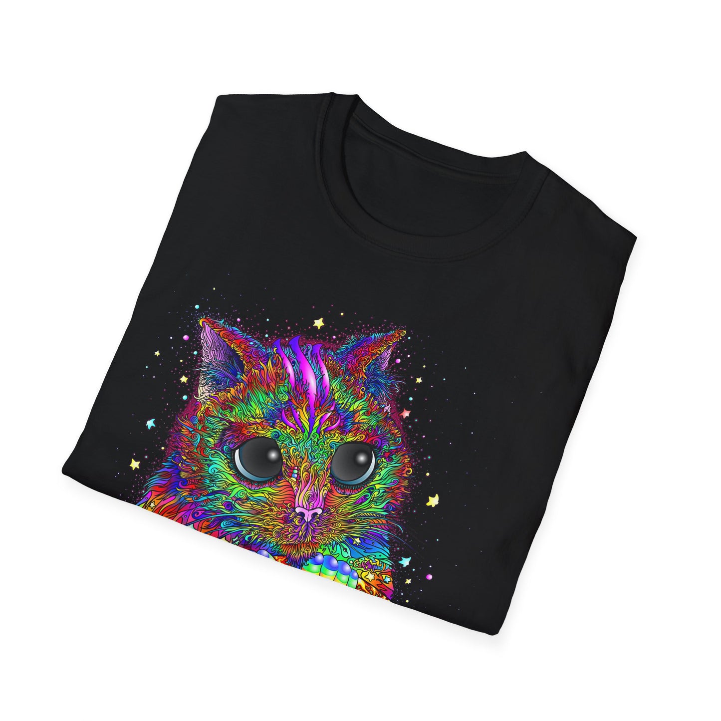 Psychedelic Space Kitty Cosmic Cat Softstyle Cotton T-Shirt EDM Rave Music Festival Tee Mens Womens Unisex