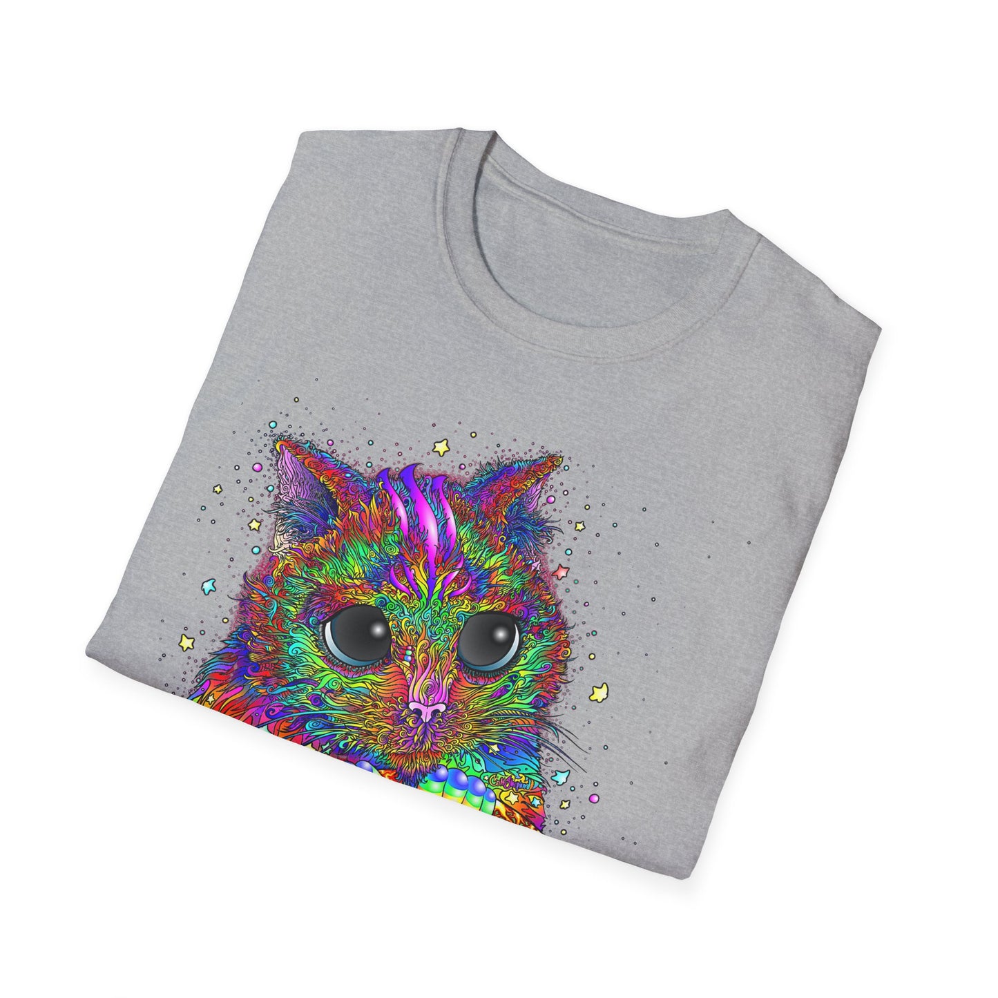 Psychedelic Space Kitty Cosmic Cat Softstyle Cotton T-Shirt EDM Rave Music Festival Tee Mens Womens Unisex