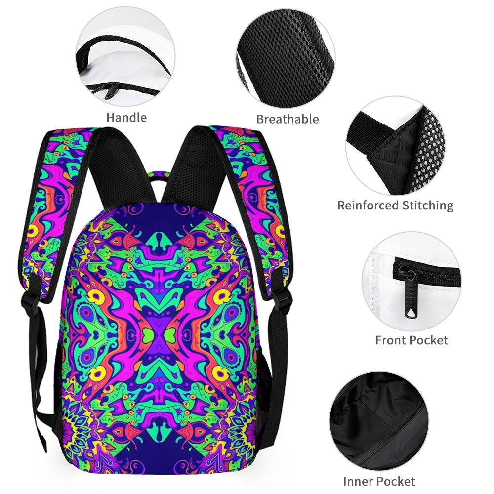 Psychedelic Backpack, Lunchbox, and Wallet Three piece set combination Travel Bag Package Set