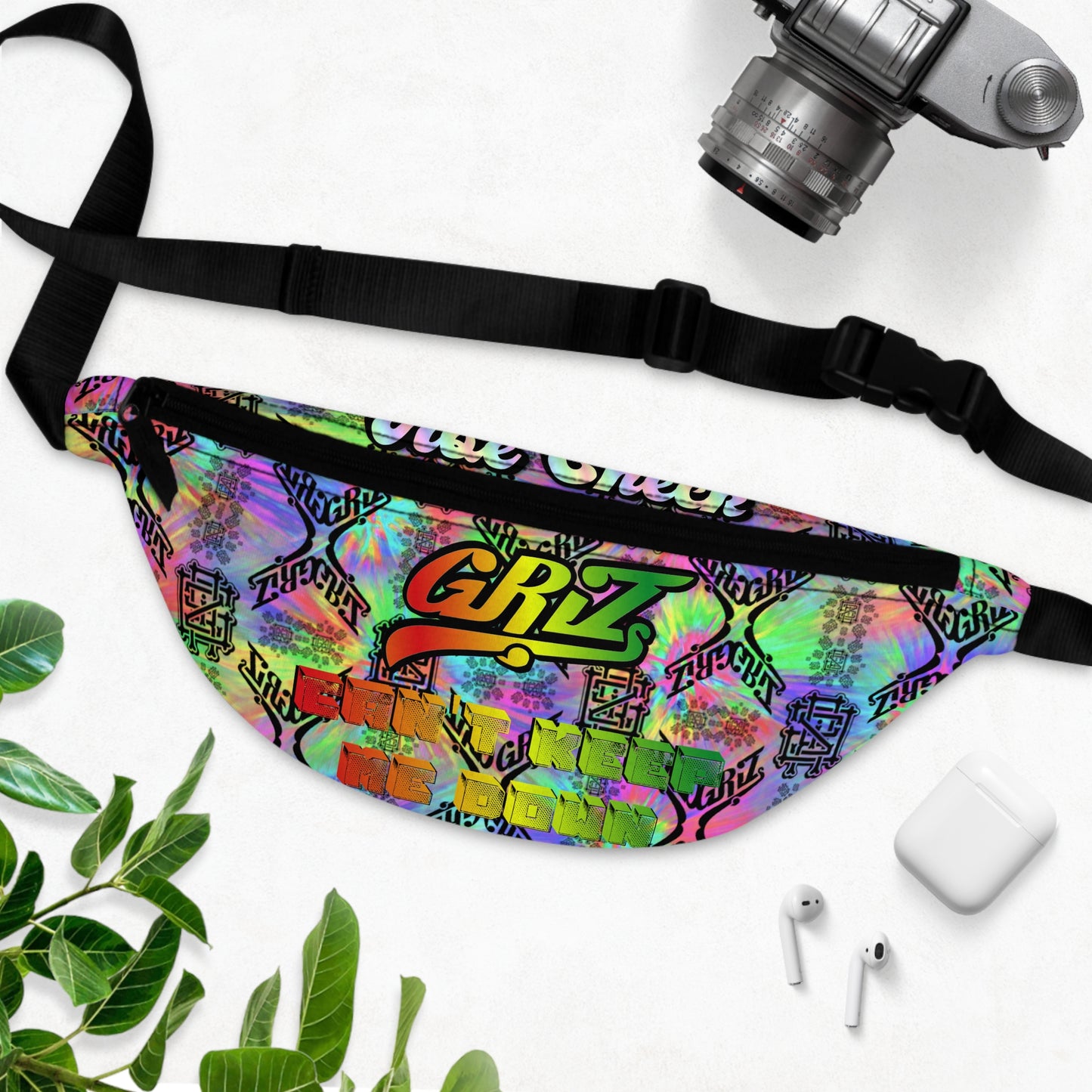 Adjustable Griz Tie Dye Zipper Fanny Pack for Party Rave Music Festival Concert Essential Item Men and Women