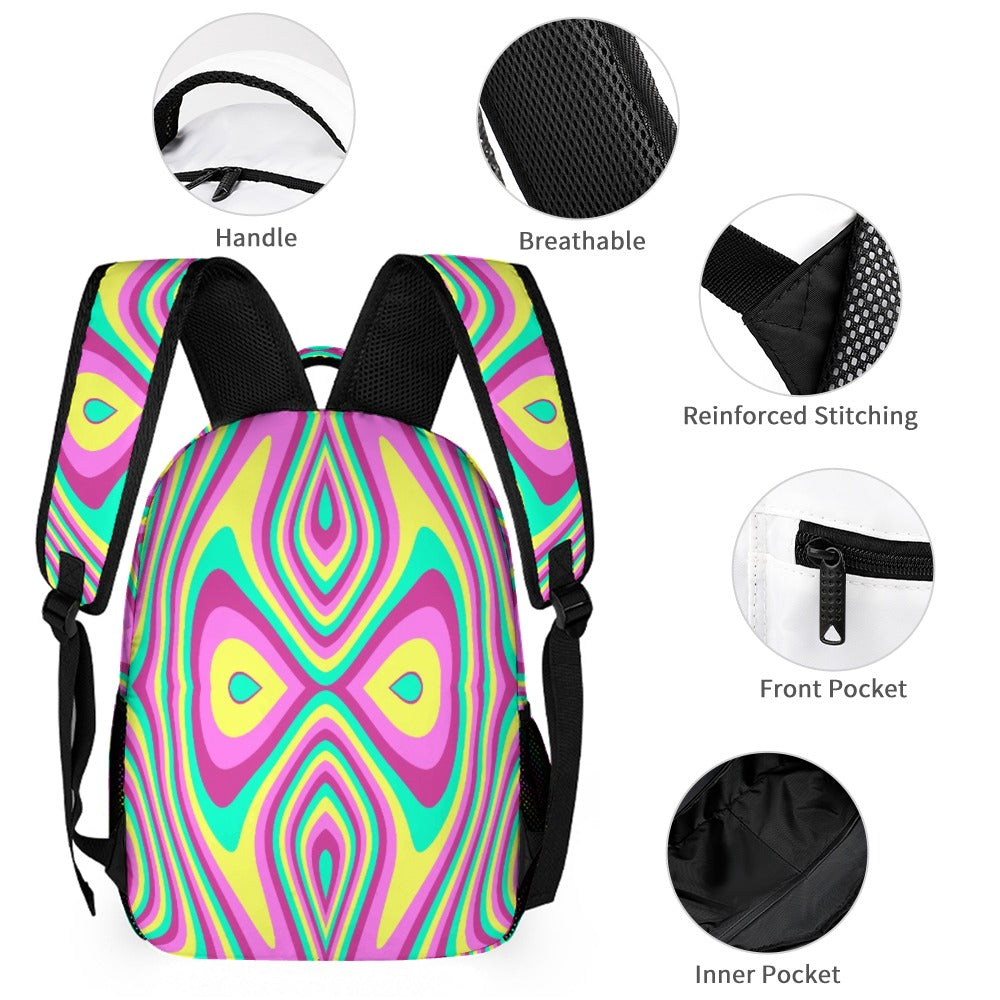 Psychedelic Backpack, Lunchbox, and Wallet Three piece set combination Travel Bag Package Set