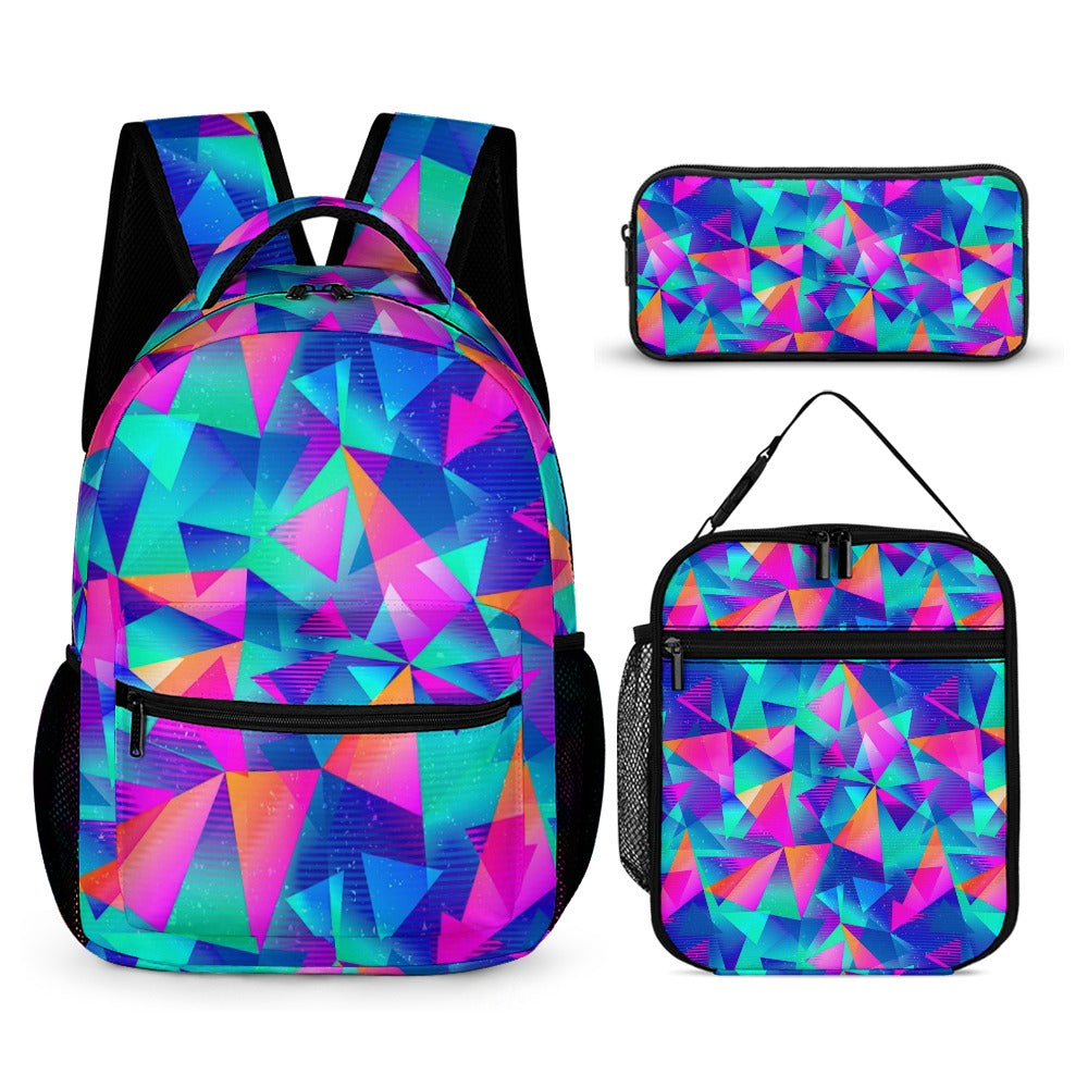Psychedelic Backpack, Lunchbox, and Wallet Three piece set combination Travel Bag Package Set