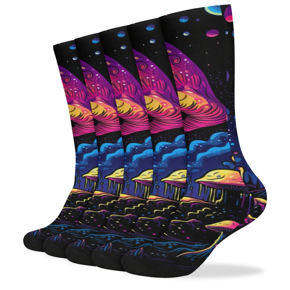 Blacklight Mushroom 5 Pack Sweat-Proof Odor-Resistant Breathable Large Socks