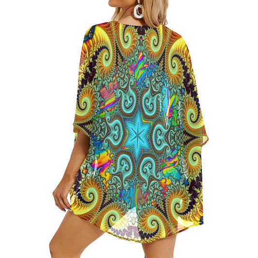 Fractals Women's Psychedelic Kimono Chiffon Cover Up