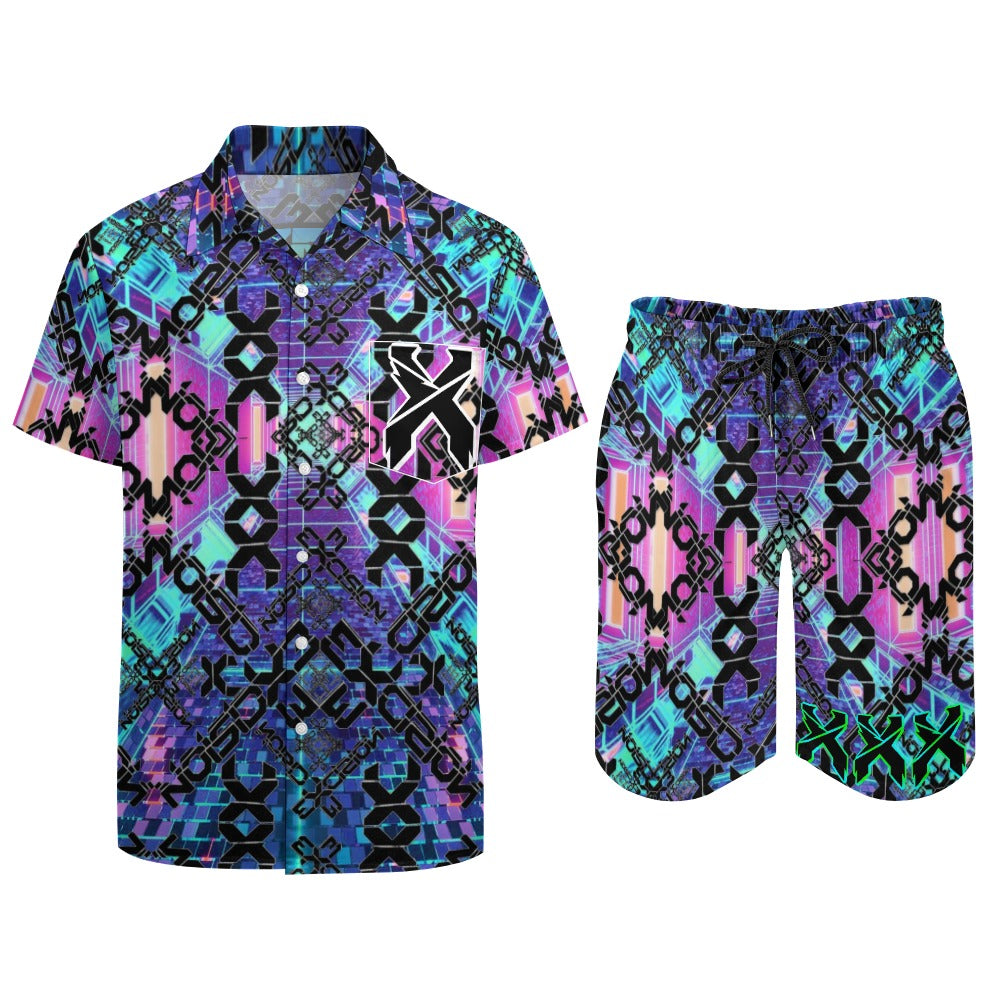 Excision Rave Outfit Set for Men Pocket Shorts and Shirt