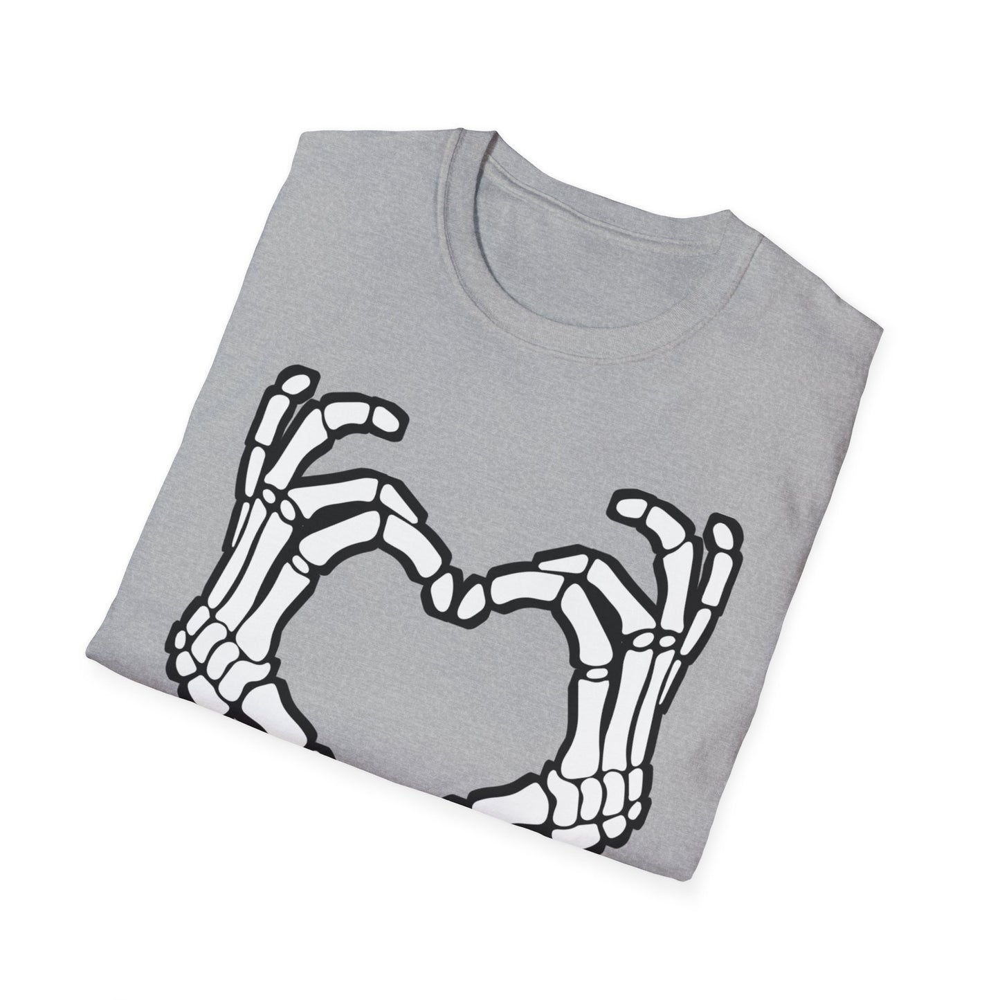 Skeleton Heart Fingers Softstyle T-Shirt Halloween Rave Metal Punk Music Festival Tee Mens Womens Unisex
