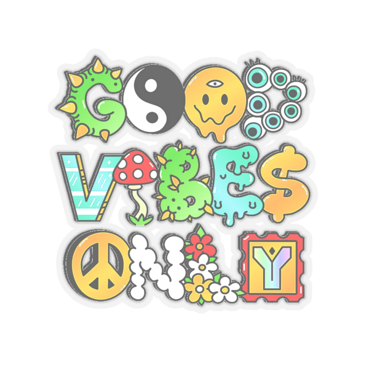 Good Vibes Only Hippie waterproof Decal no-bubble sticker for car, laptop, book, water bottle, etc