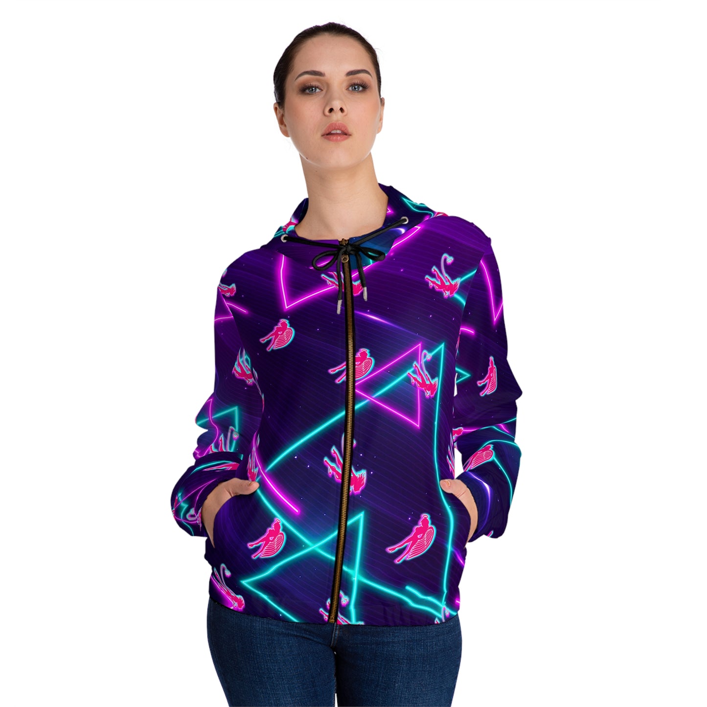 Neon Devil on my Shoulder Rave Zip Hoodie for Women