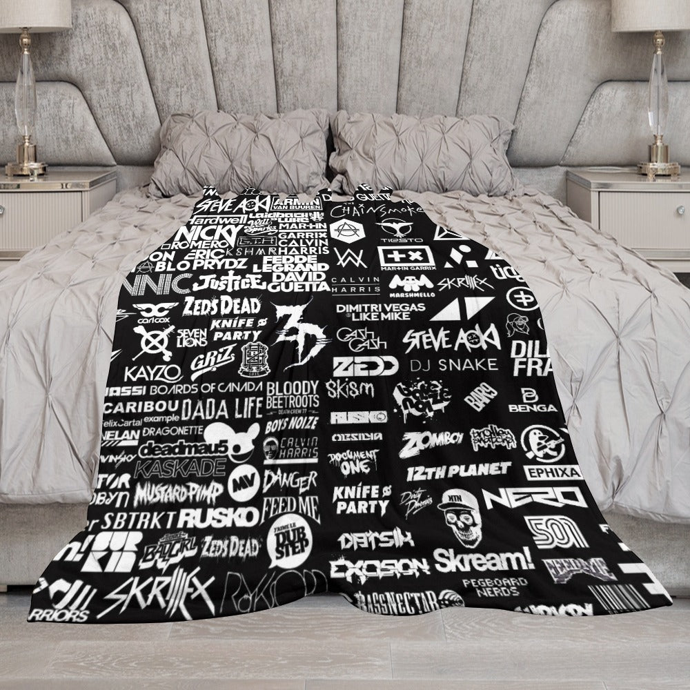 Custom EDM Artists Ultra-Soft Flannel Blanket for Camping Festival Rave in Multiple Sizes