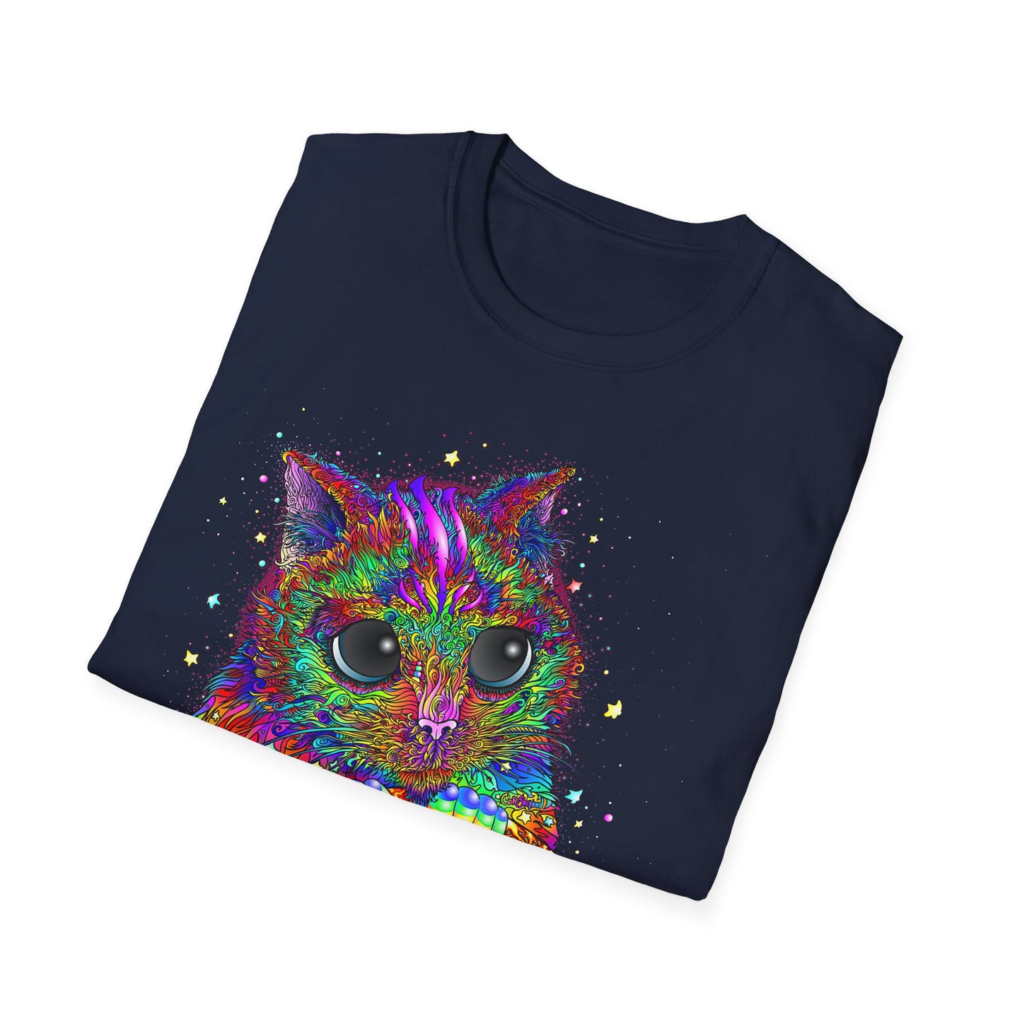 Psychedelic Space Kitty Cosmic Cat Softstyle Cotton T-Shirt EDM Rave Music Festival Tee Mens Womens Unisex