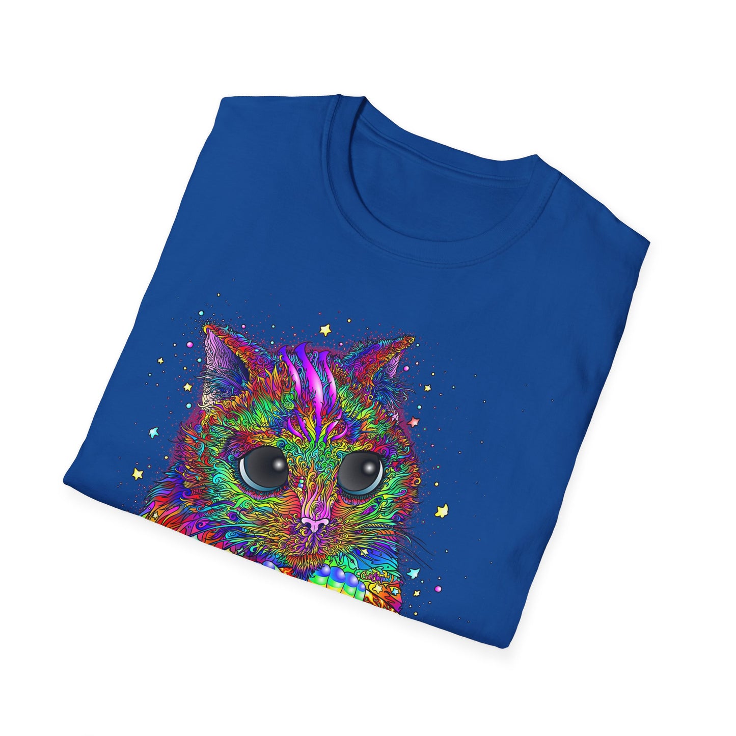 Psychedelic Space Kitty Cosmic Cat Softstyle Cotton T-Shirt EDM Rave Music Festival Tee Mens Womens Unisex