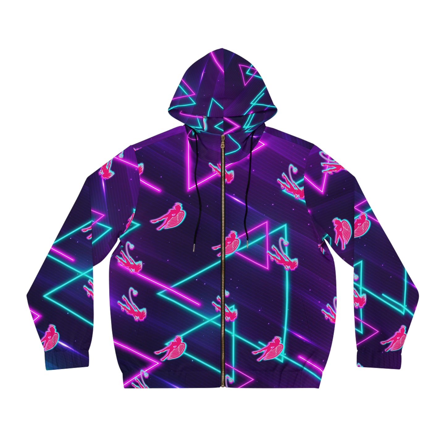 Neon Devil on my Shoulder Rave Zip Hoodie for Men