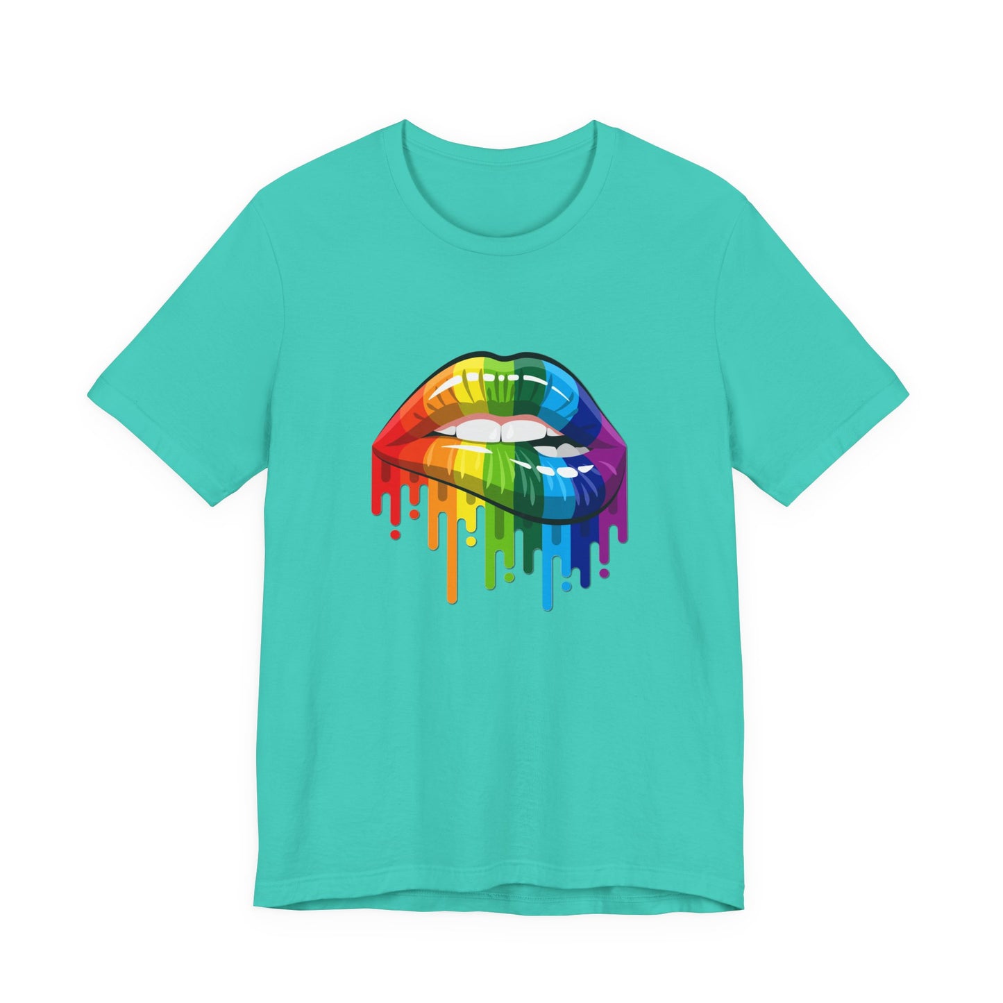 Dripping Rainbow Lips Jersey Short Sleeve Tee Mens Womens Unisex