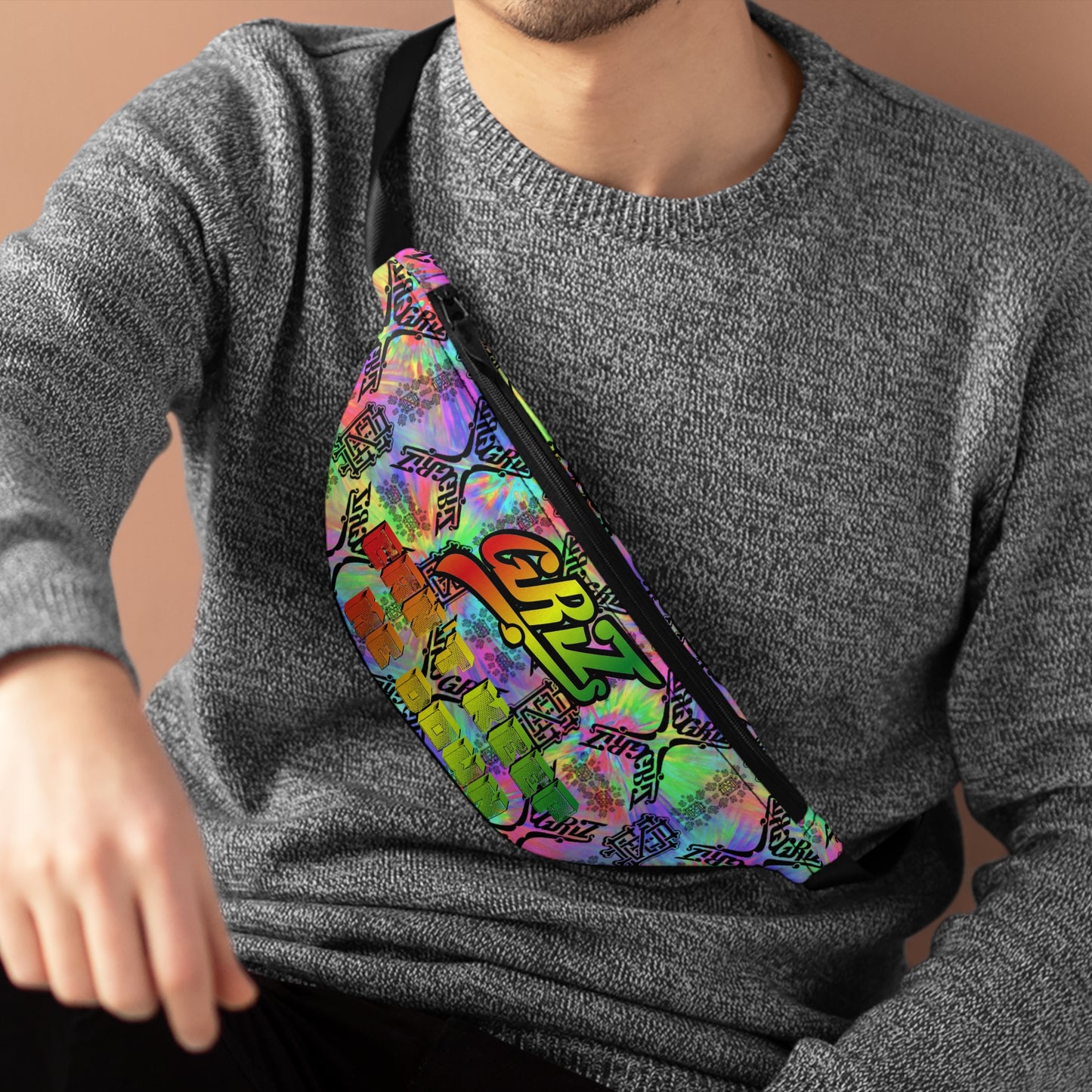 Adjustable Griz Tie Dye Zipper Fanny Pack for Party Rave Music Festival Concert Essential Item Men and Women