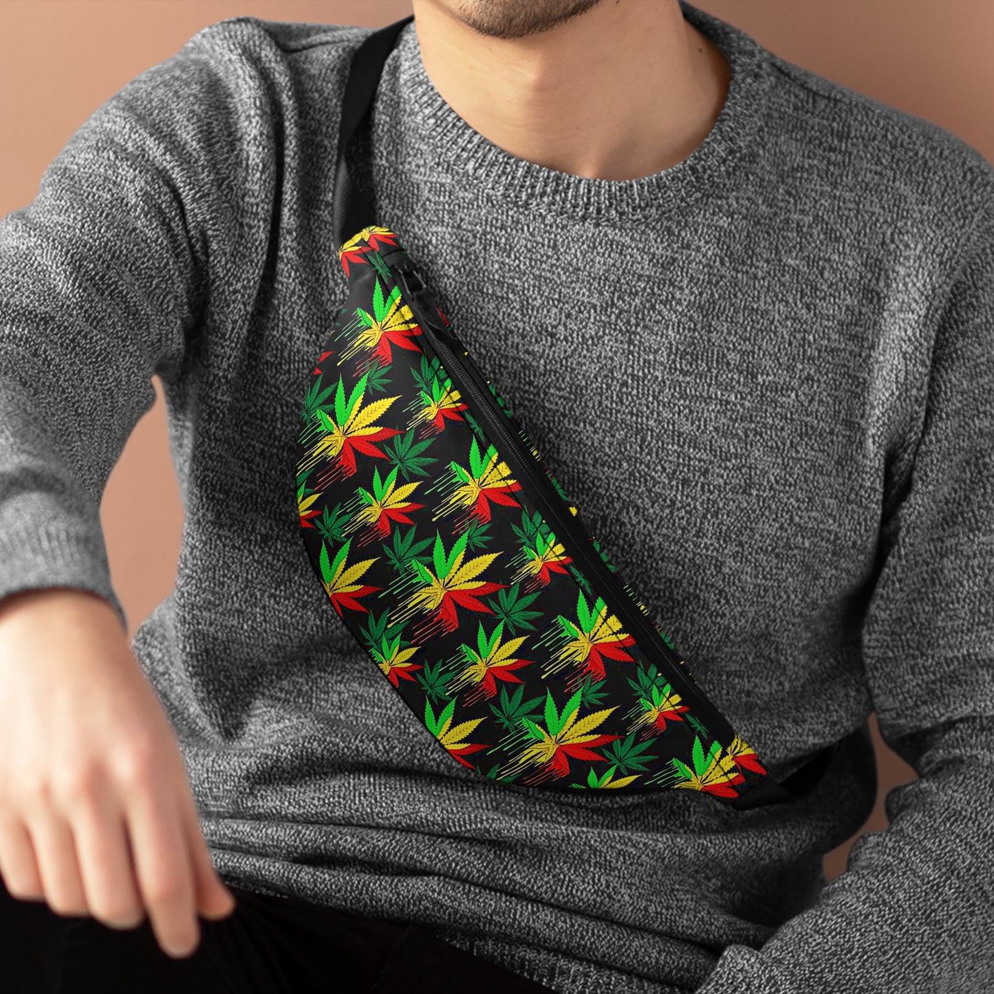 Rasta Colors Drippy Weed Fanny Pack, Red Green Yellow