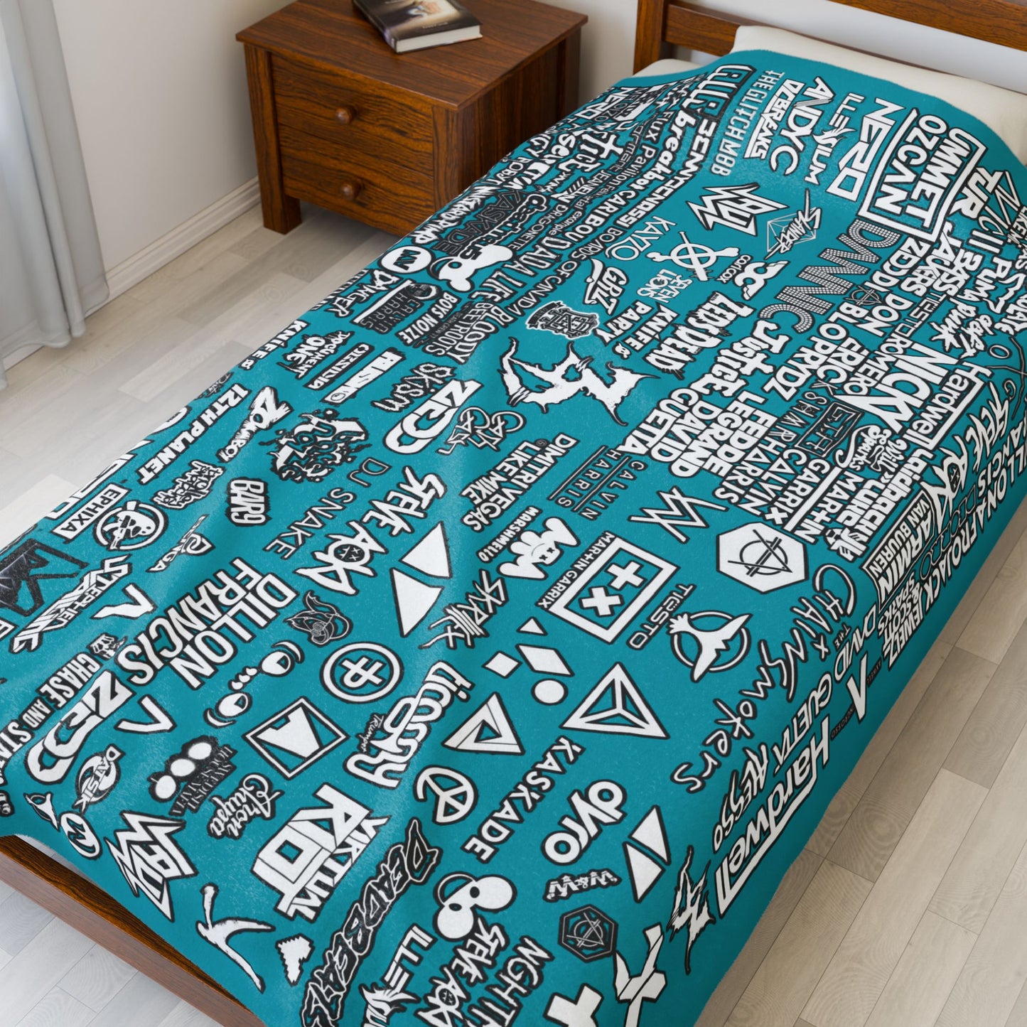 Personalized EDM Artist Logo Collage Throw Blanket for Rave, Music Festival, Concert
