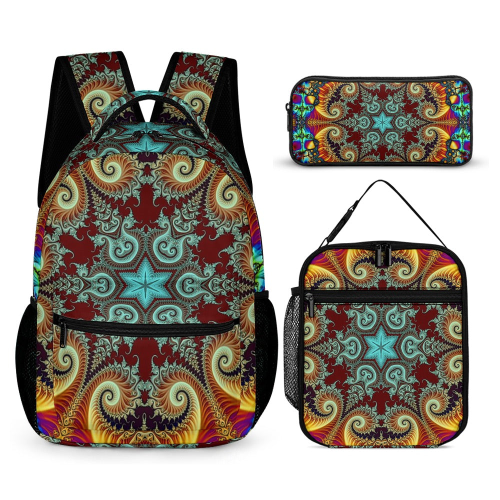 Psychedelic Backpack, Lunchbox, and Wallet Three piece set combination Travel Bag Package Set