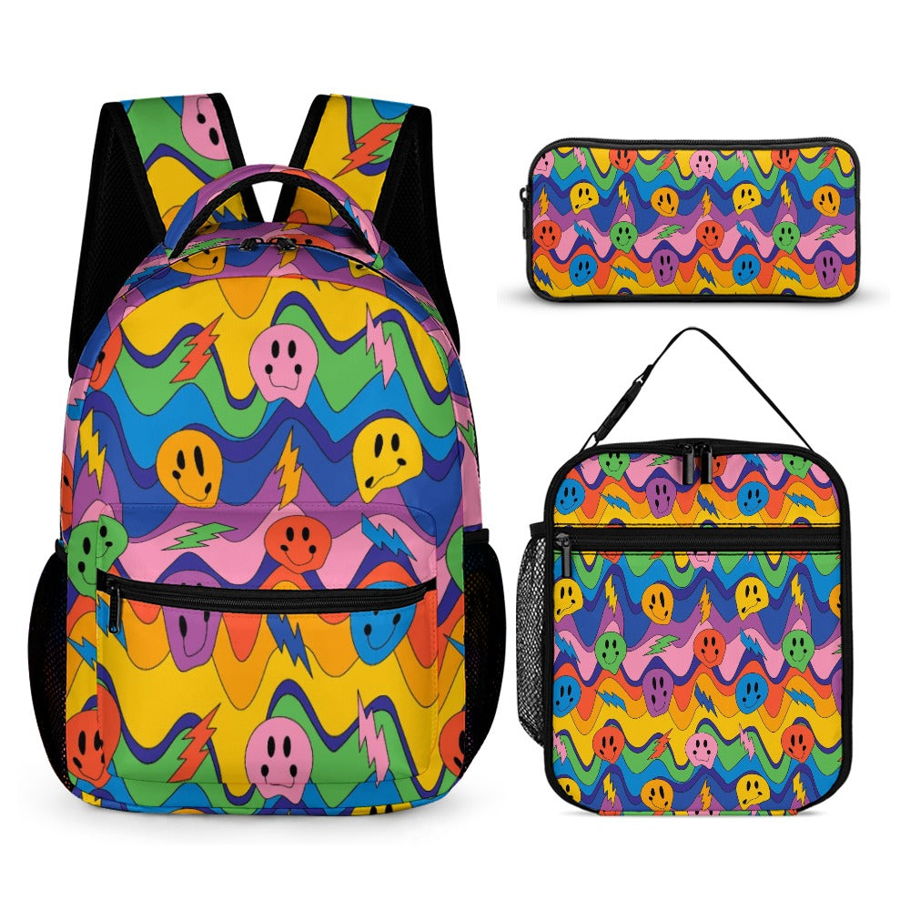 Psychedelic Backpack, Lunchbox, and Wallet Three piece set combination Travel Bag Package Set