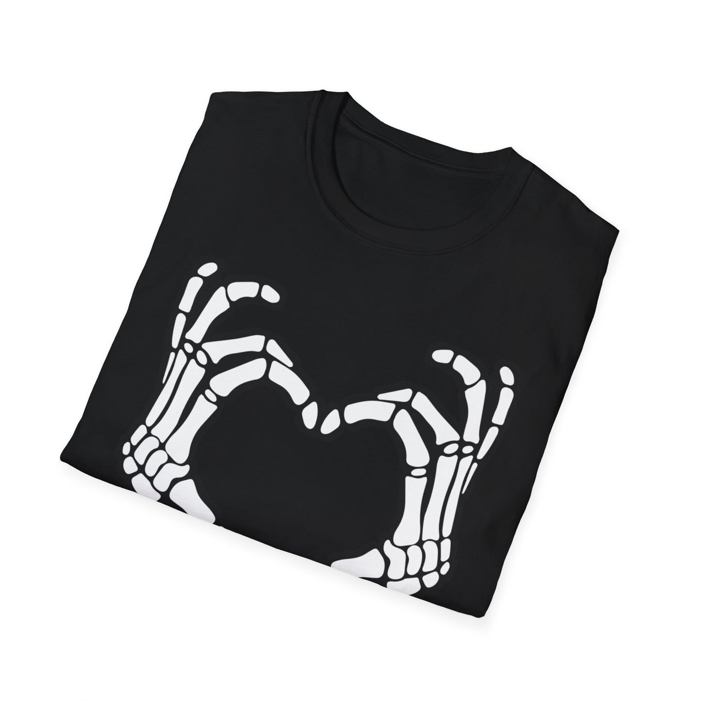 Skeleton Heart Fingers Softstyle T-Shirt Halloween Rave Metal Punk Music Festival Tee Mens Womens Unisex