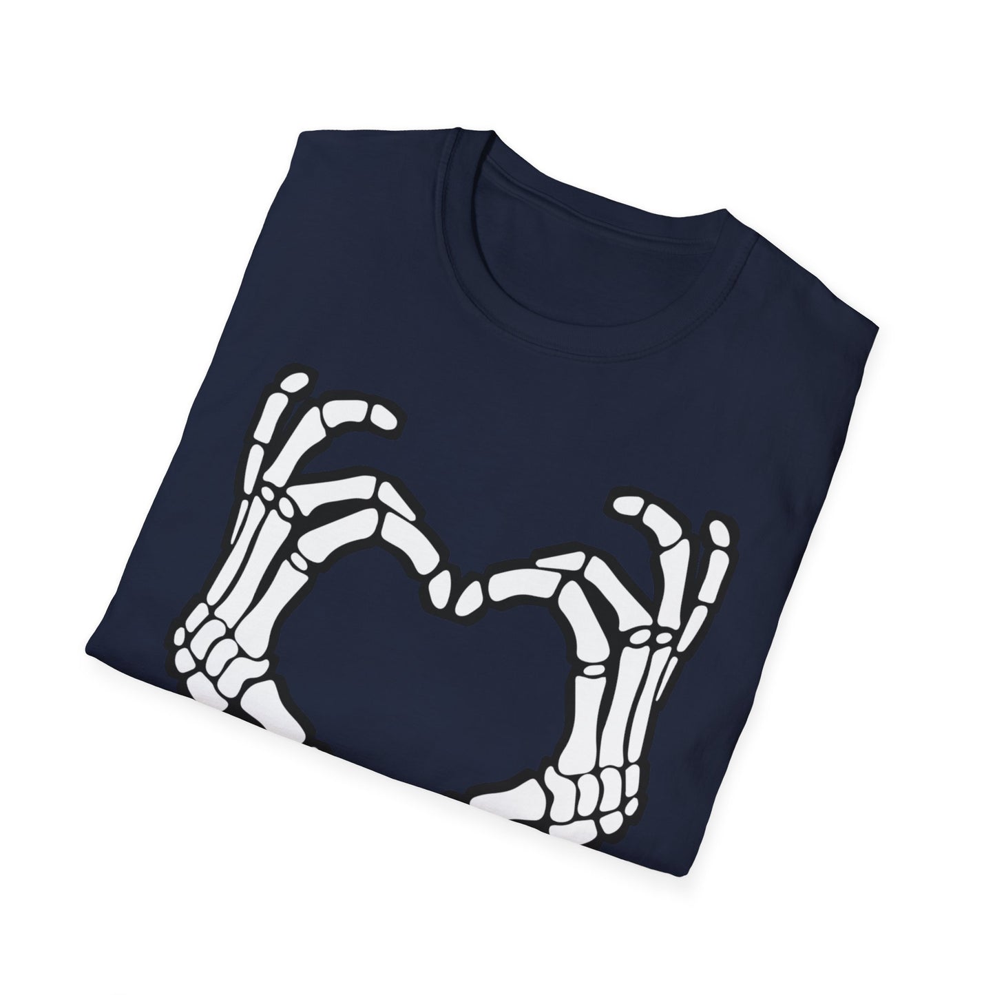 Skeleton Heart Fingers Softstyle T-Shirt Halloween Rave Metal Punk Music Festival Tee Mens Womens Unisex