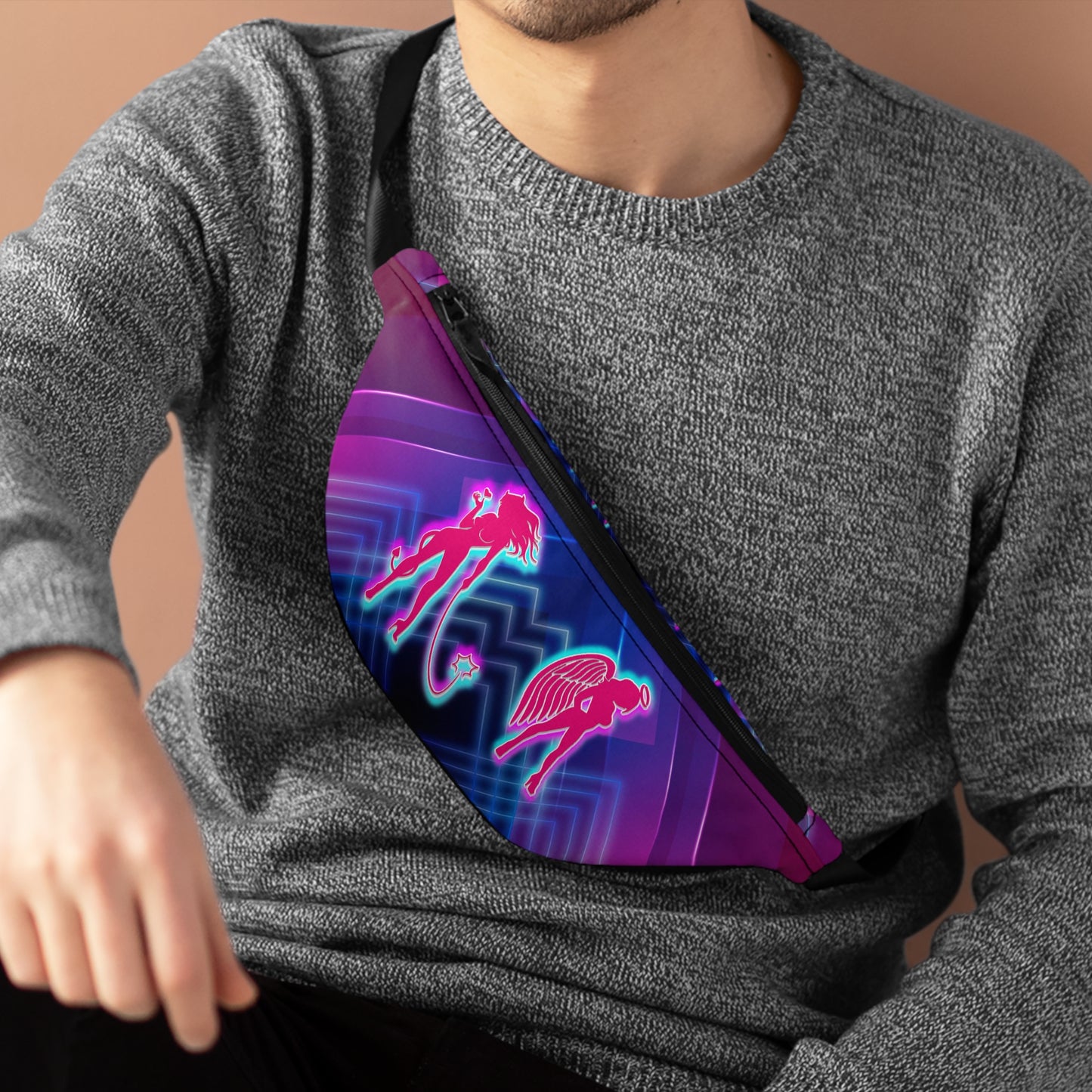 Black Light Reactive Neon Angel Devil Rave Fanny Pack by Festival Drip