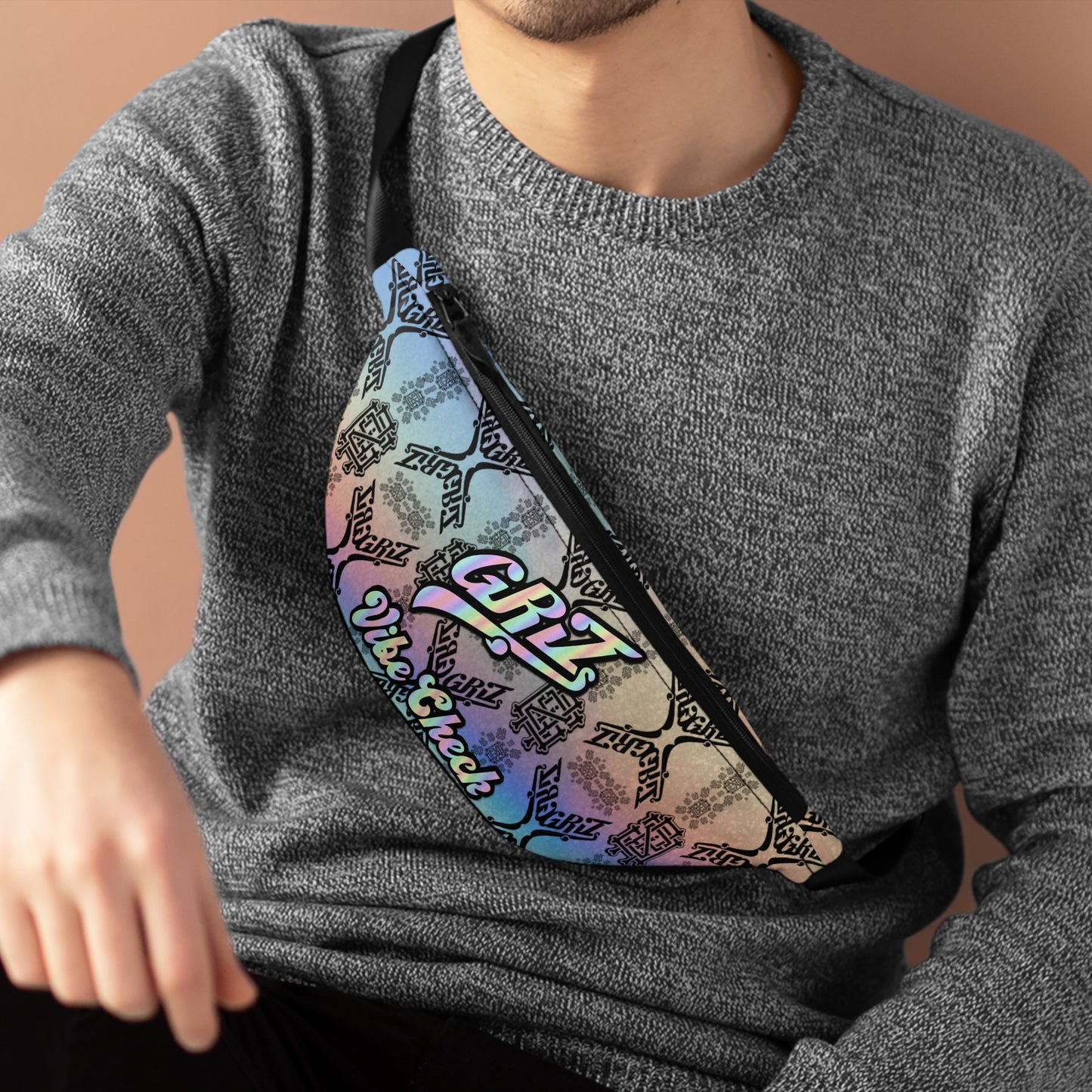 Adjustable Griz Holographic Zipper Fanny Pack for Party Rave Music Festival Concert Essential Item Men and Women