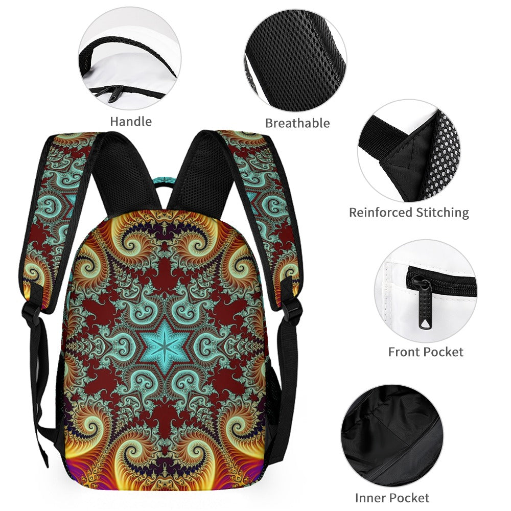 Psychedelic Backpack, Lunchbox, and Wallet Three piece set combination Travel Bag Package Set