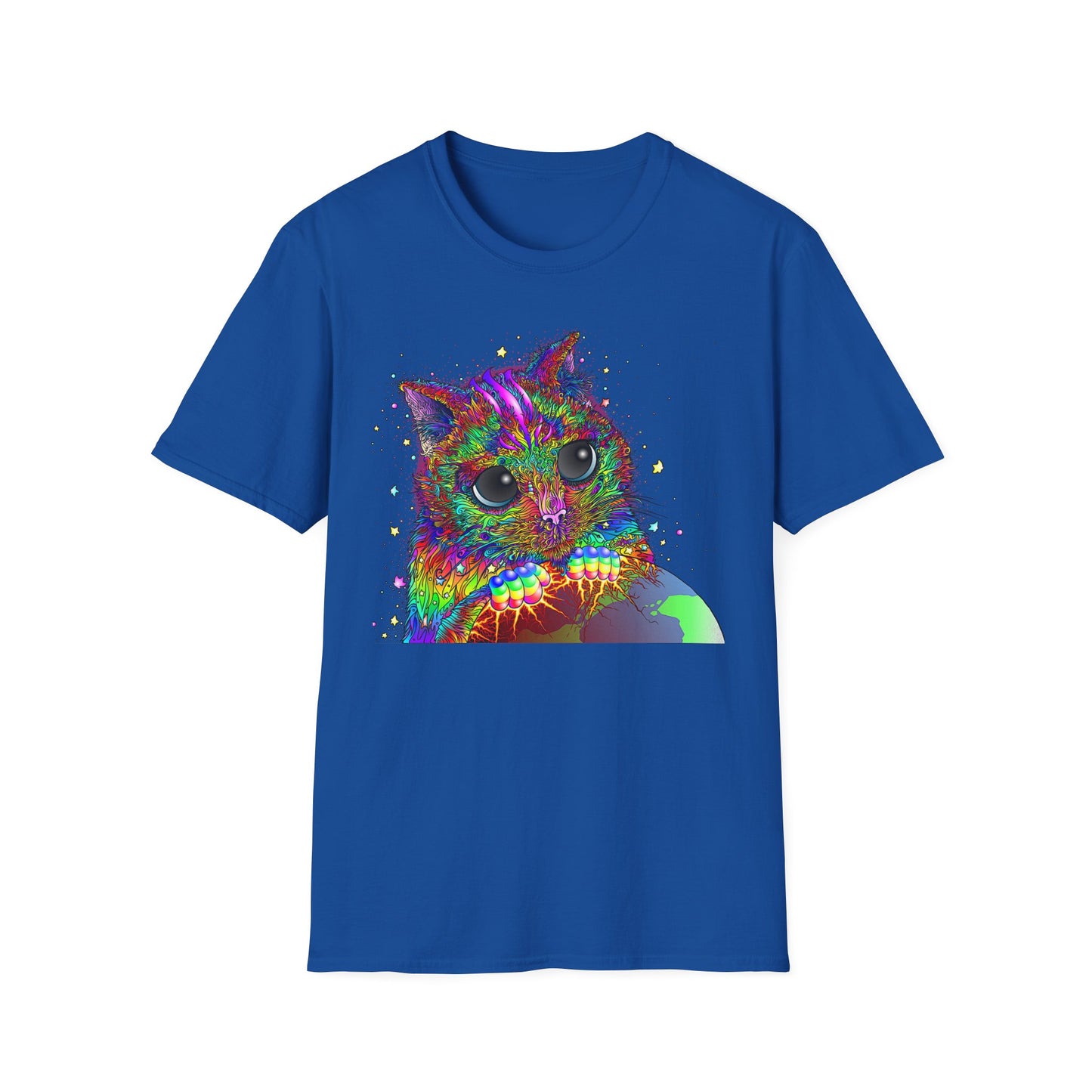Psychedelic Space Kitty Cosmic Cat Softstyle Cotton T-Shirt EDM Rave Music Festival Tee Mens Womens Unisex