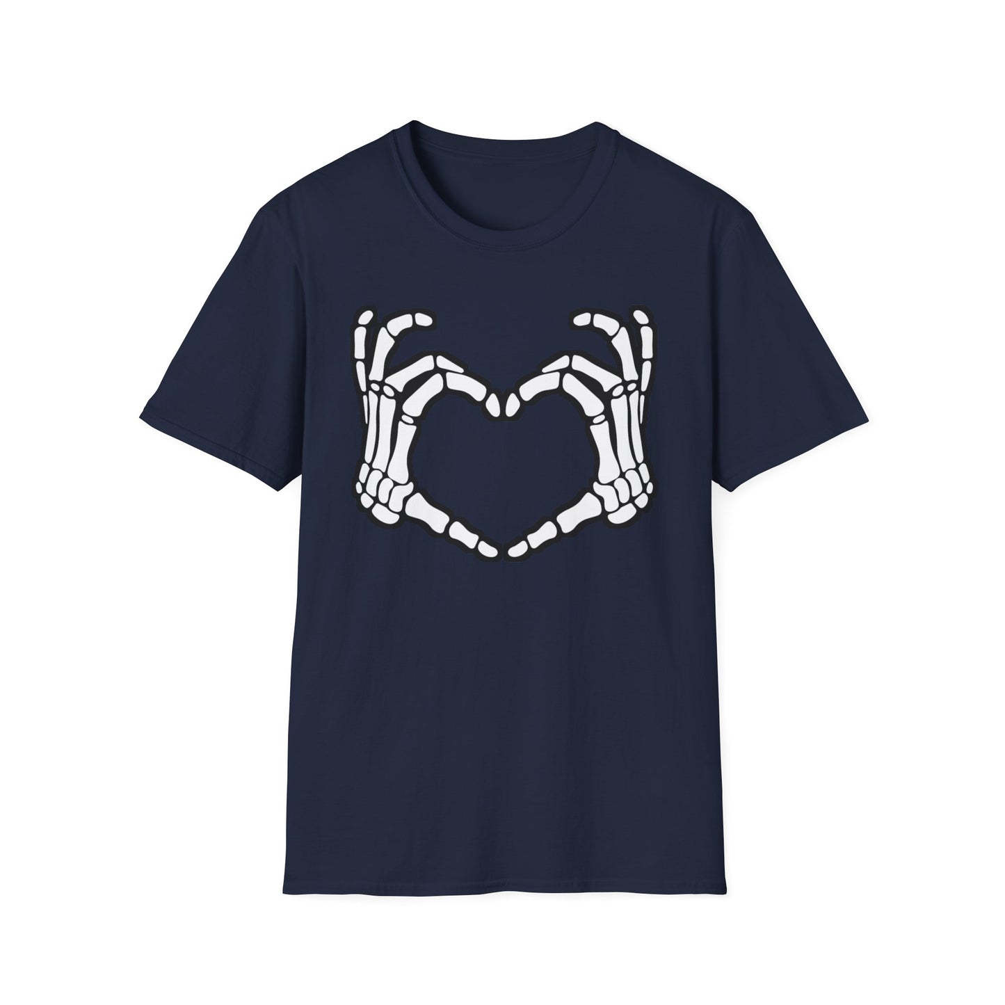 Skeleton Heart Fingers Softstyle T-Shirt Halloween Rave Metal Punk Music Festival Tee Mens Womens Unisex